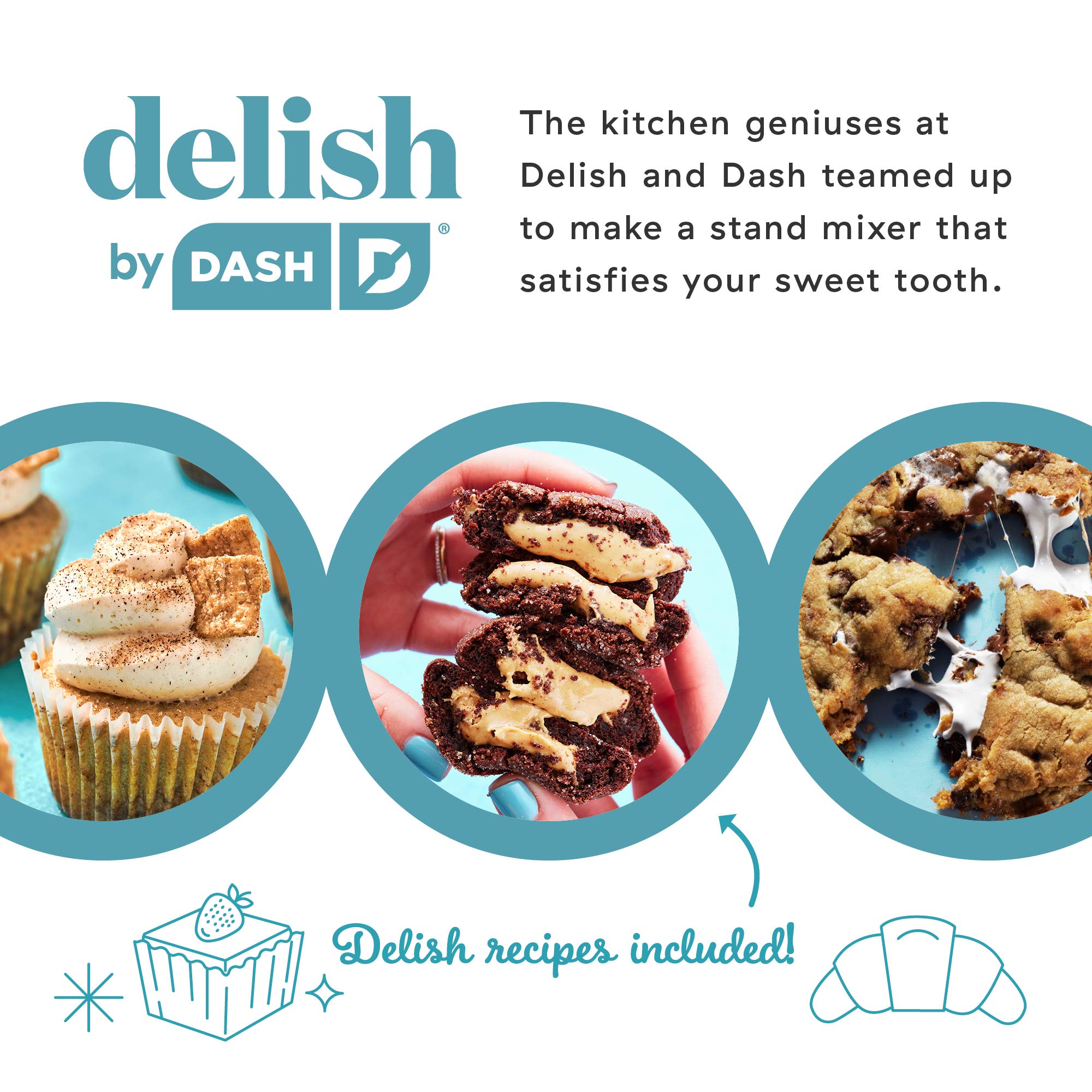 DASH Delish Compact Stand Mixer, 3.5 Quart - Includes Beaters & Dough Hooks, Powerful Electric Hand Mixer for Baking - Perfect for Cakes, Cookies, Bread & Dough - Red (Great for Home Bakers & Small Kitchens)