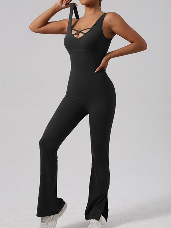 ZASUWA Women's Sexy Cross Neck Backless Flare Leg Jumpsuit - Perfect for Date Night, Parties & Special Occasions