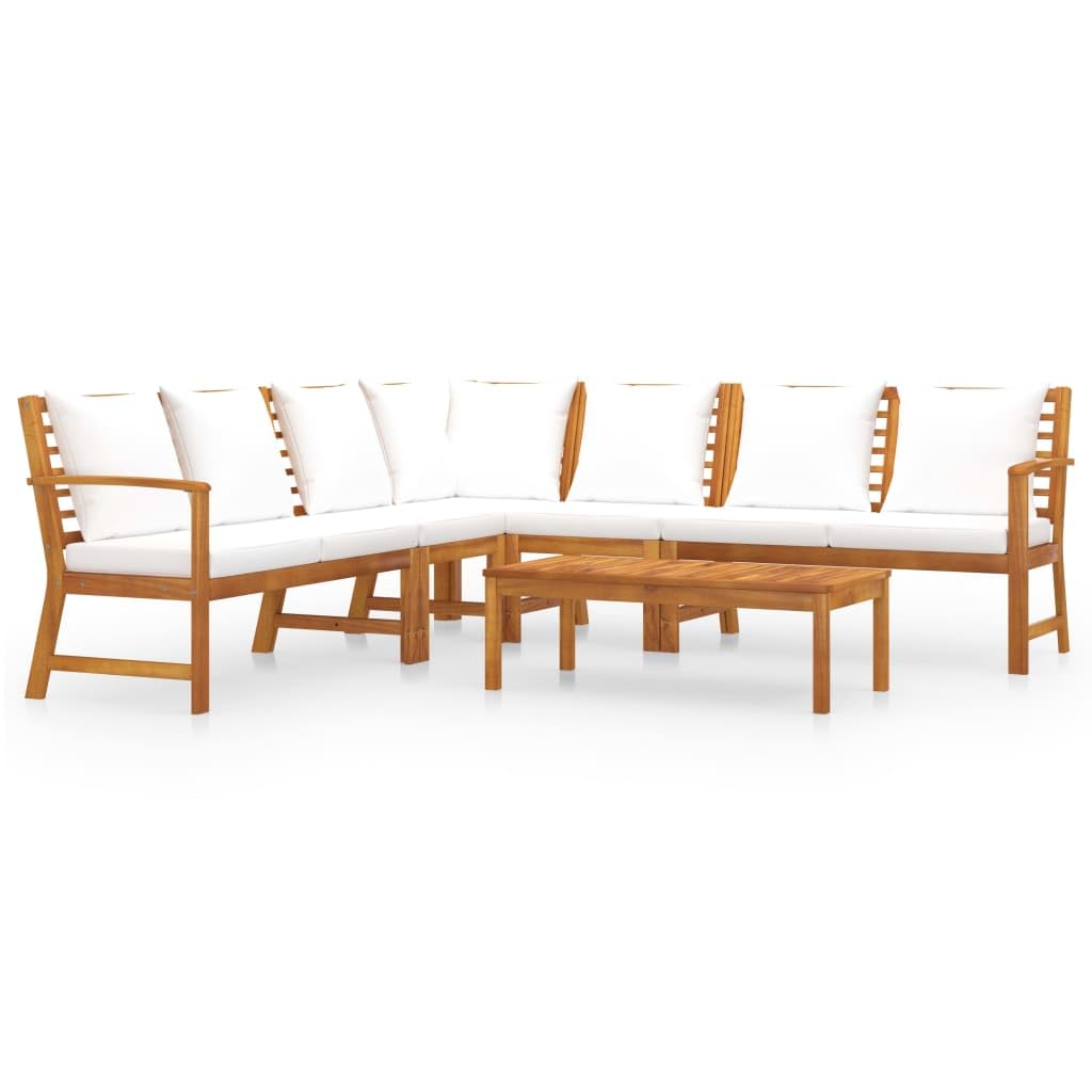 vidaXL 6-Piece Patio Lounge Set - Outdoor Sectional Sofa with Cushions, Modern Cream Acacia Wood Furniture for Backyard, Garden & Poolside Relaxation