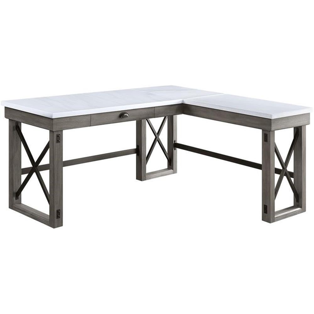 Acme Talmar Lift-Top Writing Desk with Marble Surface & Weathered Gray Finish - Perfect for Home Office, Study Room & Small Space Workstations