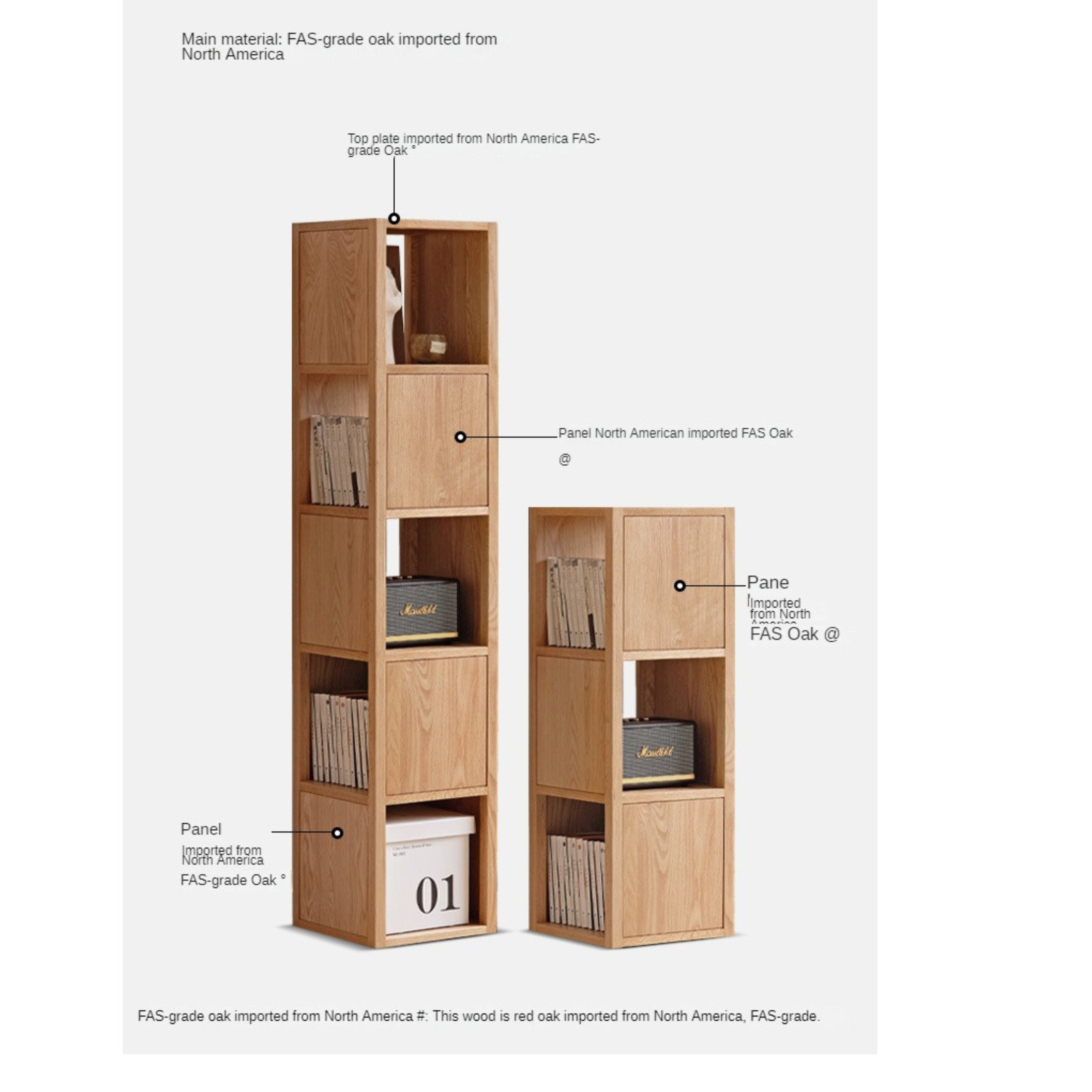 Oak Solid Wood Nordic Corner Bookcase - Modern Bookshelf for Living Room, Bedroom & Office - Space-Saving Storage Solution for Books, Decor & Essentials