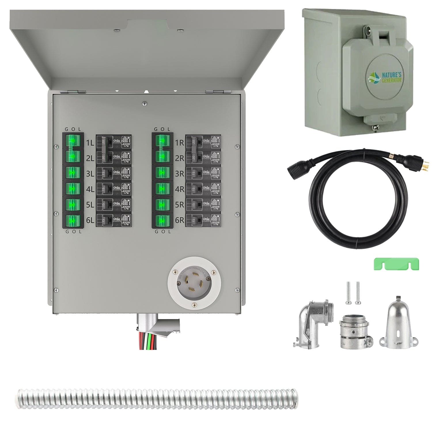 Nature's Generator 12 Circuit 120/240V 30A Manual Transfer Switch for Home Backup Power - Ideal for Emergency Power Outages & Off-Grid Living