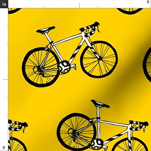 De Bicycles Black White Yellow Summer Bicycle Sports Bike Printed Minky Fabric by The Yard - Soft Plush Material for Sewing Baby Blankets, Quilt Backing, DIY Crafts & Home Decor - Perfect for Nursery, Bedding & Gift Projects
