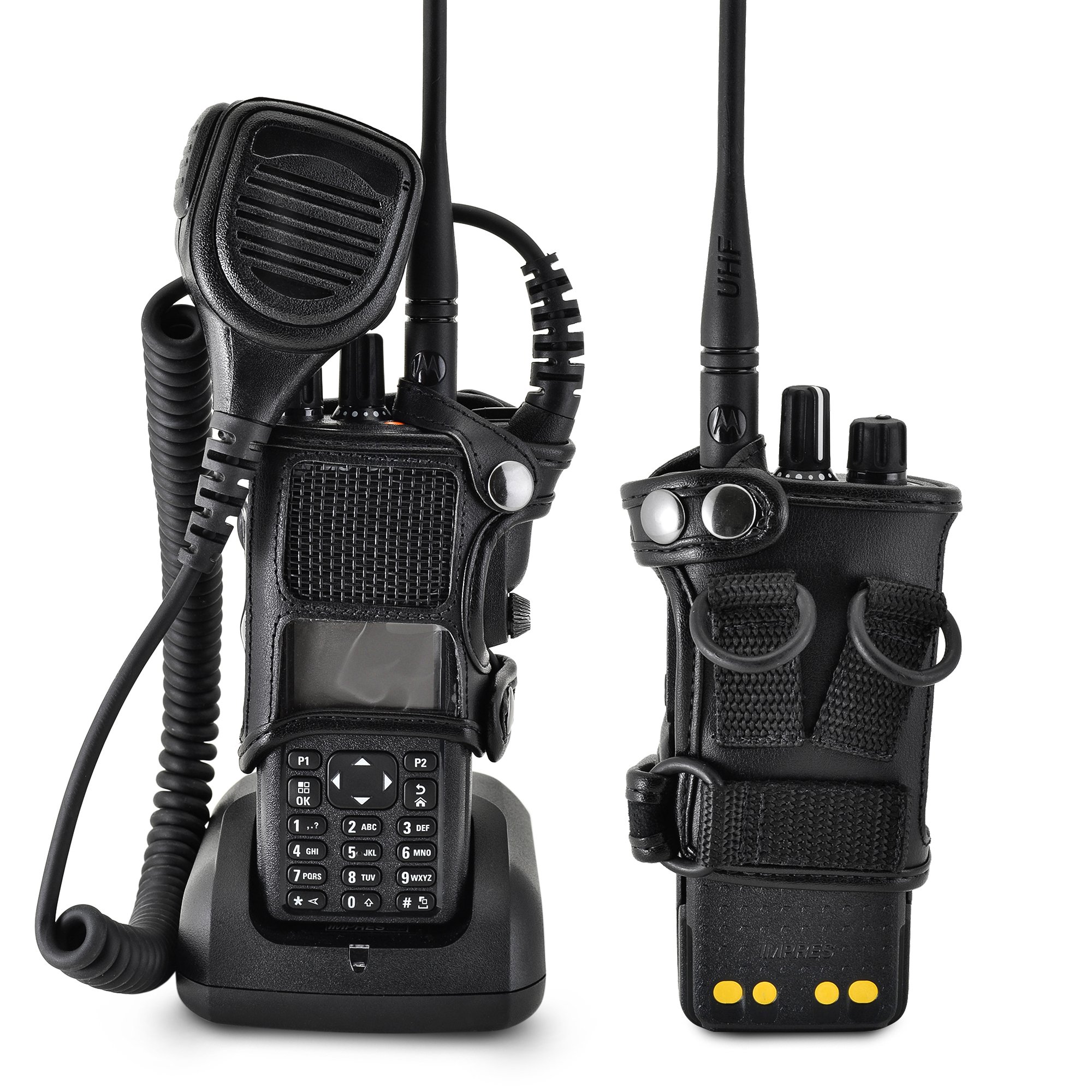 Motorola XPR 7550 Radio Holster - Heavy Duty Black Leather Belt Clip with D Rings for Firefighters & Police Officers | Secure Two-Way Radio Holder for Tactical Duty, Emergency Response & Field Operations