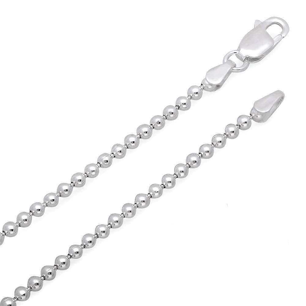 Verona Jewelers 925 Sterling Silver Italian 1.5MM & 2MM Bead Ball Chain Necklace - Solid Silver Dog Tag Chain for Women & Men | Perfect for Everyday Wear, Layering & Military Style Outfits