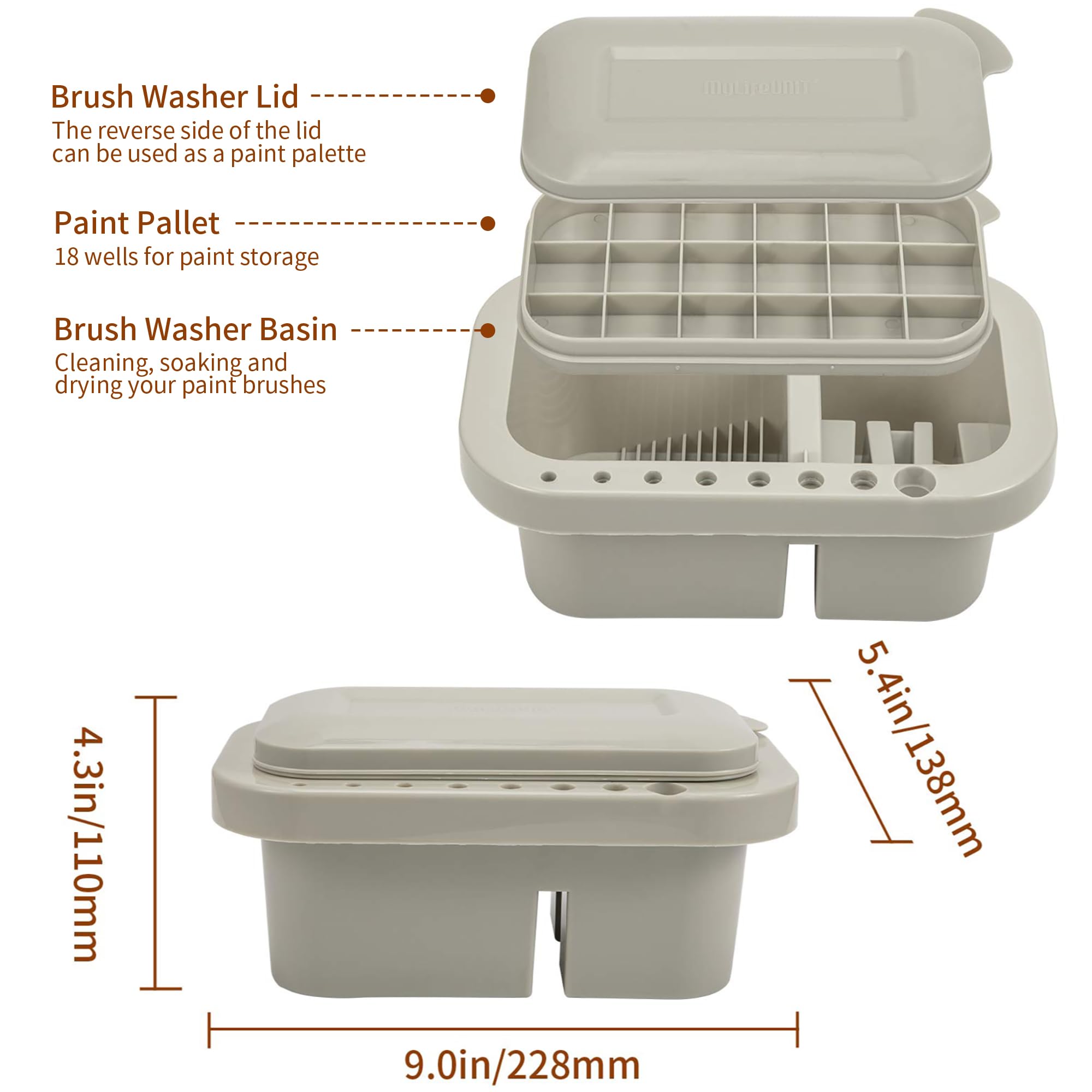 MyLifeUNIT Paint Brush Cleaner & Holder Organizer with Palette - Perfect for Acrylic, Watercolor & Water-Based Paints (Grey) | Ideal for Artists, Hobbyists & DIY Painting Projects at Home or Studio