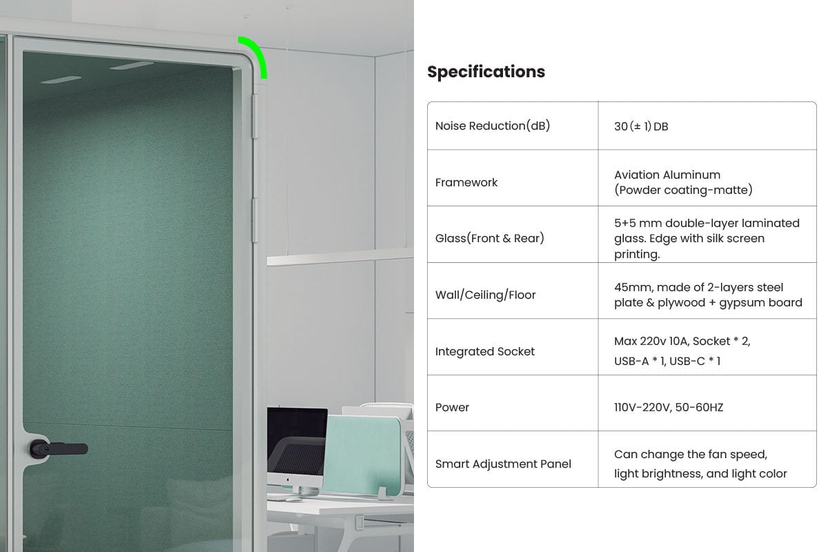 Soundproof Nest Room Booth with Quadro A Table & Echo Panel - Perfect for Home Office, Podcasting, and Recording Studios