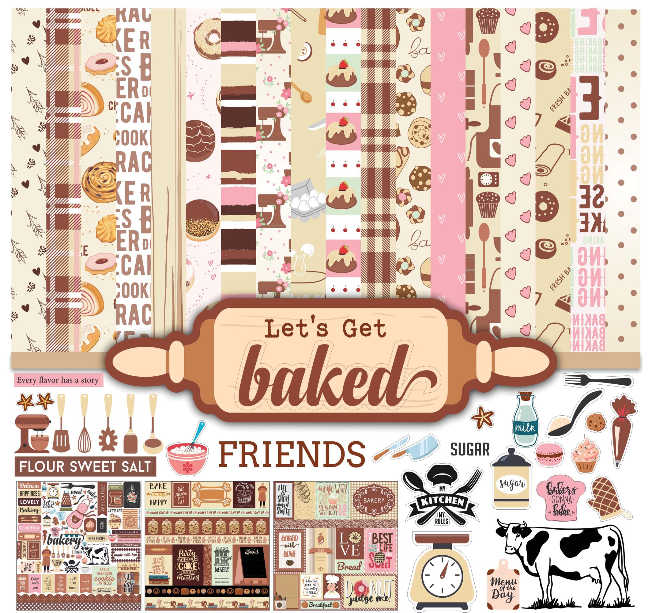 Inkdotpot Baking Theme Double-Sided Scrapbook Paper Kit - 12