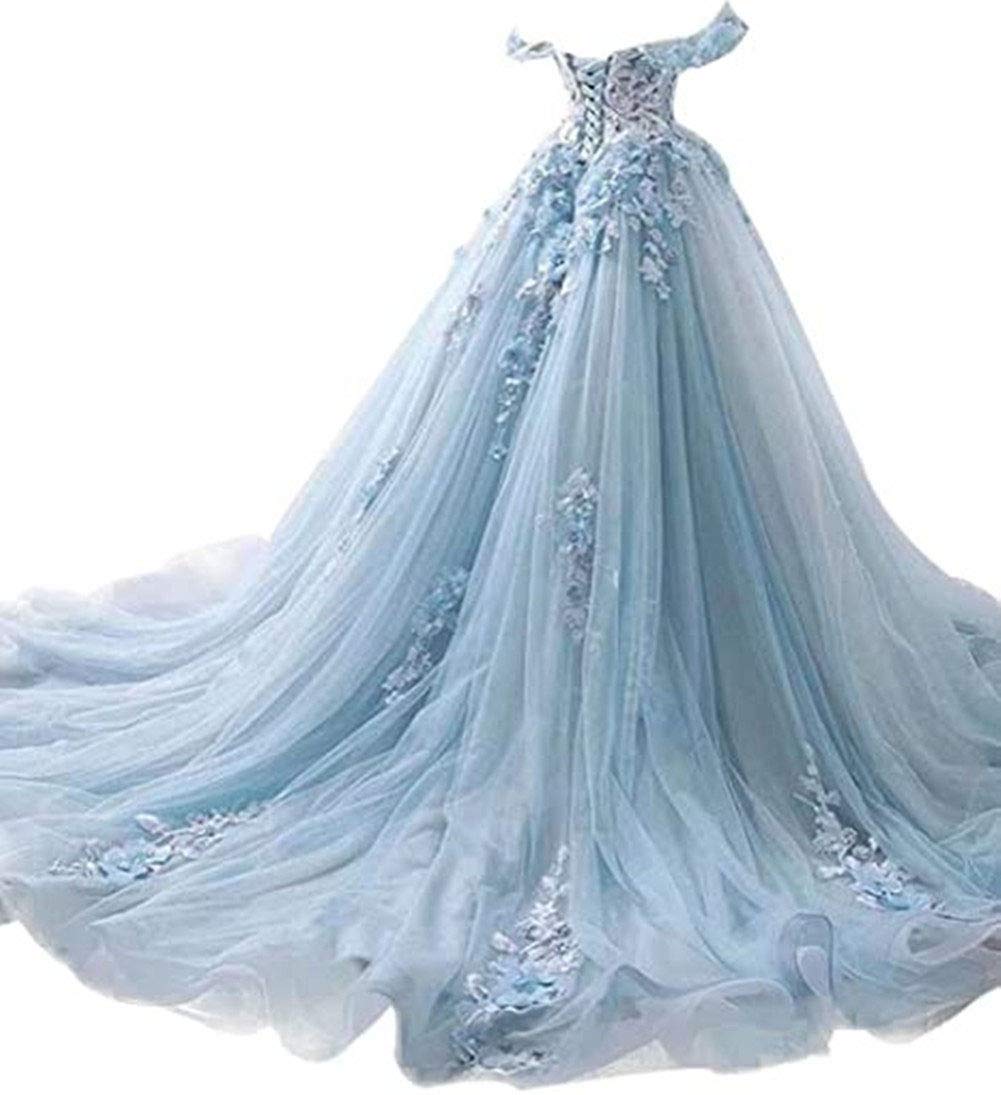 Emanni Women's Off-The-Shoulder Sweet 16 Quinceañera Dress - Elegant Lace Long Prom Ball Gown for Homecoming, Wedding Guest & Formal Events