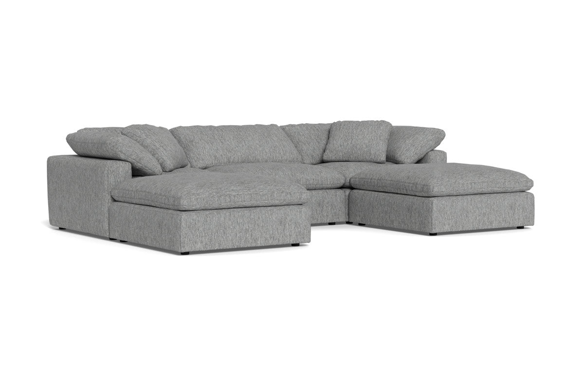 Fluffy 3-Piece Sofa Set with Double Ottoman - Soft and Comfortable Living Room Furniture for Small Spaces, Apartment, Dorm or Lounge Area
