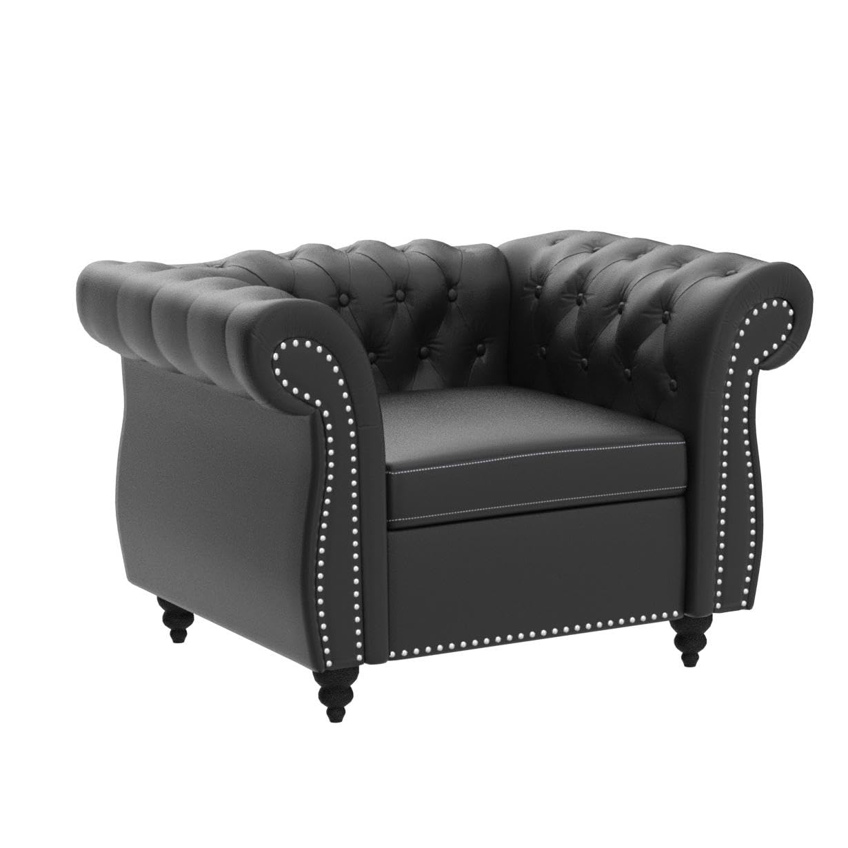 QHITTY Chesterfield Accent Chair - Modern Tufted Leather Upholstered Living Room Chair for Home Office & Lounge (Black) - Perfect for Reading Nooks, Living Rooms & Cozy Spaces