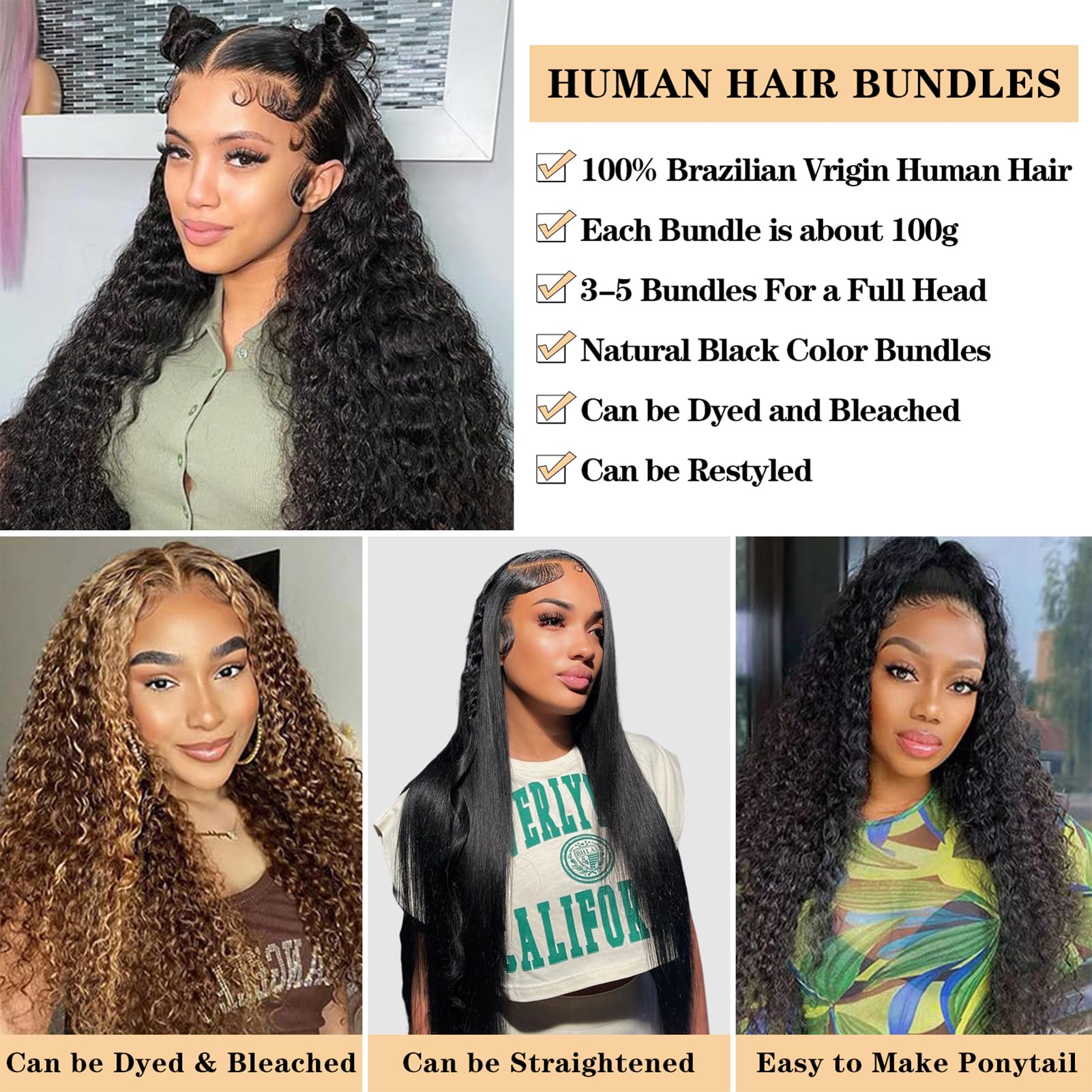 Royal Impression 12A Water Wave Bundles with Closure 100% Unprocessed Virgin Brazilian Human Hair (24 26 28+22 Inches) - 3 Bundles & 4×4 Lace Closure Natural Black for Stunning Curly Hairstyles - Perfect for Weaves, Extensions & Everyday Glam Looks