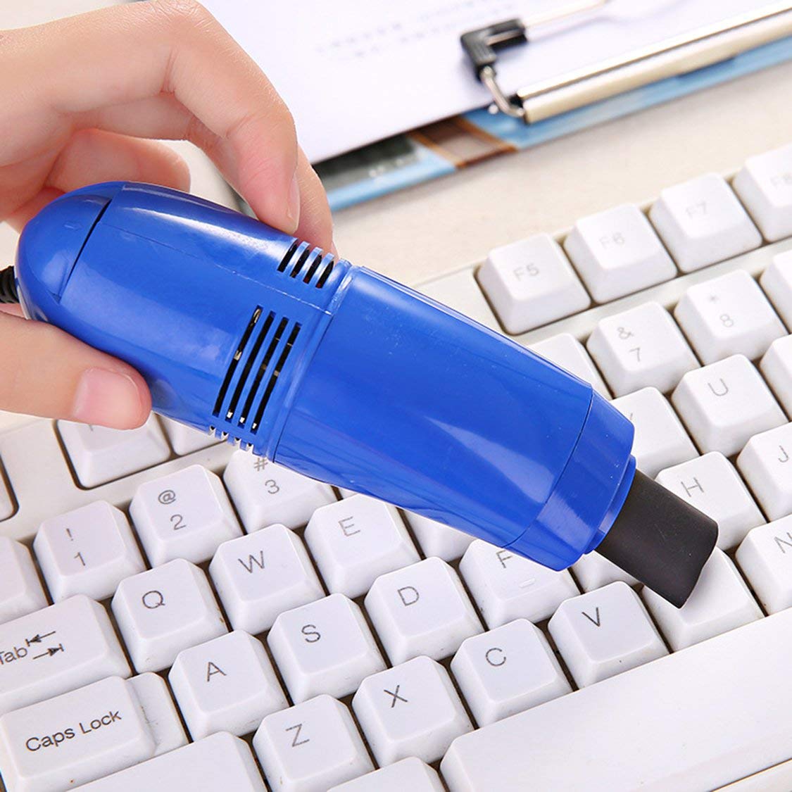 iChooate Mini USB Computer Vacuum Cleaner - Powerful Keyboard Dust Cleaner for PC, Laptop, Electronics | Portable Desktop Cleaning Kit with Brush | Navy Blue | Perfect for Office, Home & Gaming Setup Maintenance