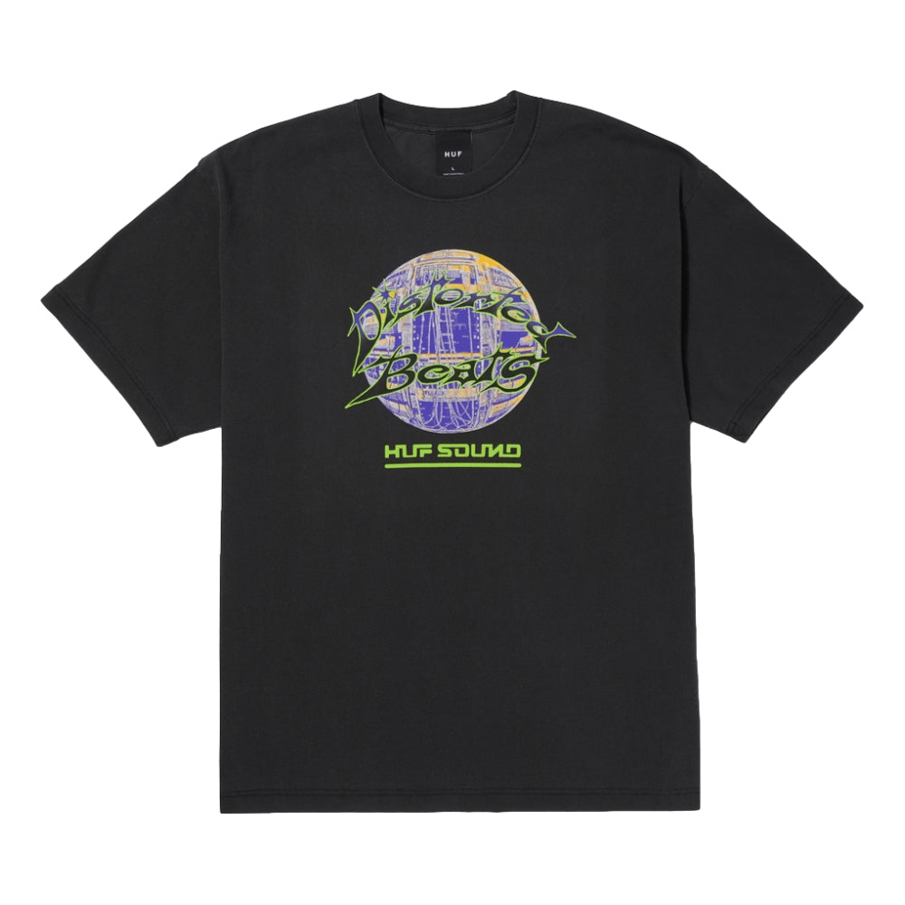 HUF Distorted Washed Short Sleeve T-Shirt for Men - Black Cotton Graphic Tee - Casual Streetwear for Everyday Wear