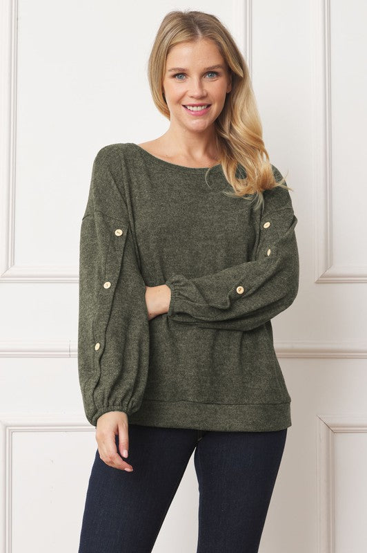 Drop Shoulder Button Sleeve Detail Top for Women - Stylish Casual Blouse for Everyday Wear, Date Night & Office Outfits
