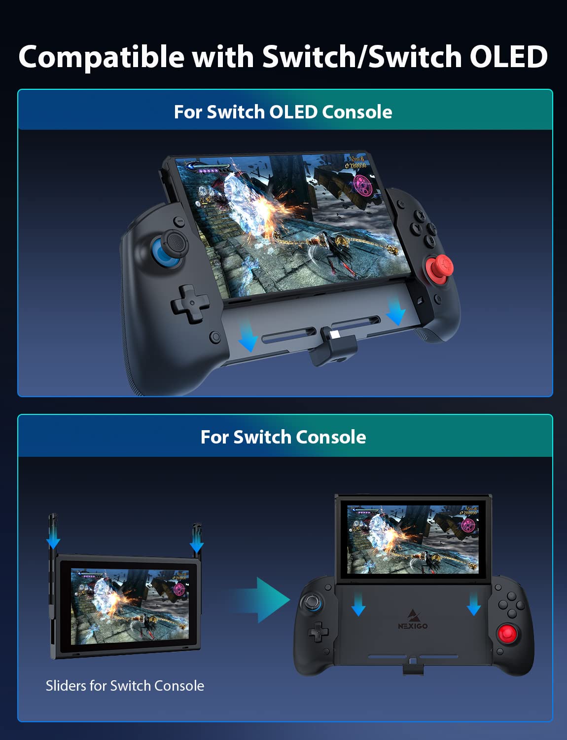 NexiGo Gripcon Pro Controller for Nintendo Switch & OLED - Ergonomic Handheld Mode Gamepad with 6-Axis Gyro, Custom Button Mapping, Enhanced Grip - Perfect for Gaming on the Go, Travel & Long Play Sessions (Black)