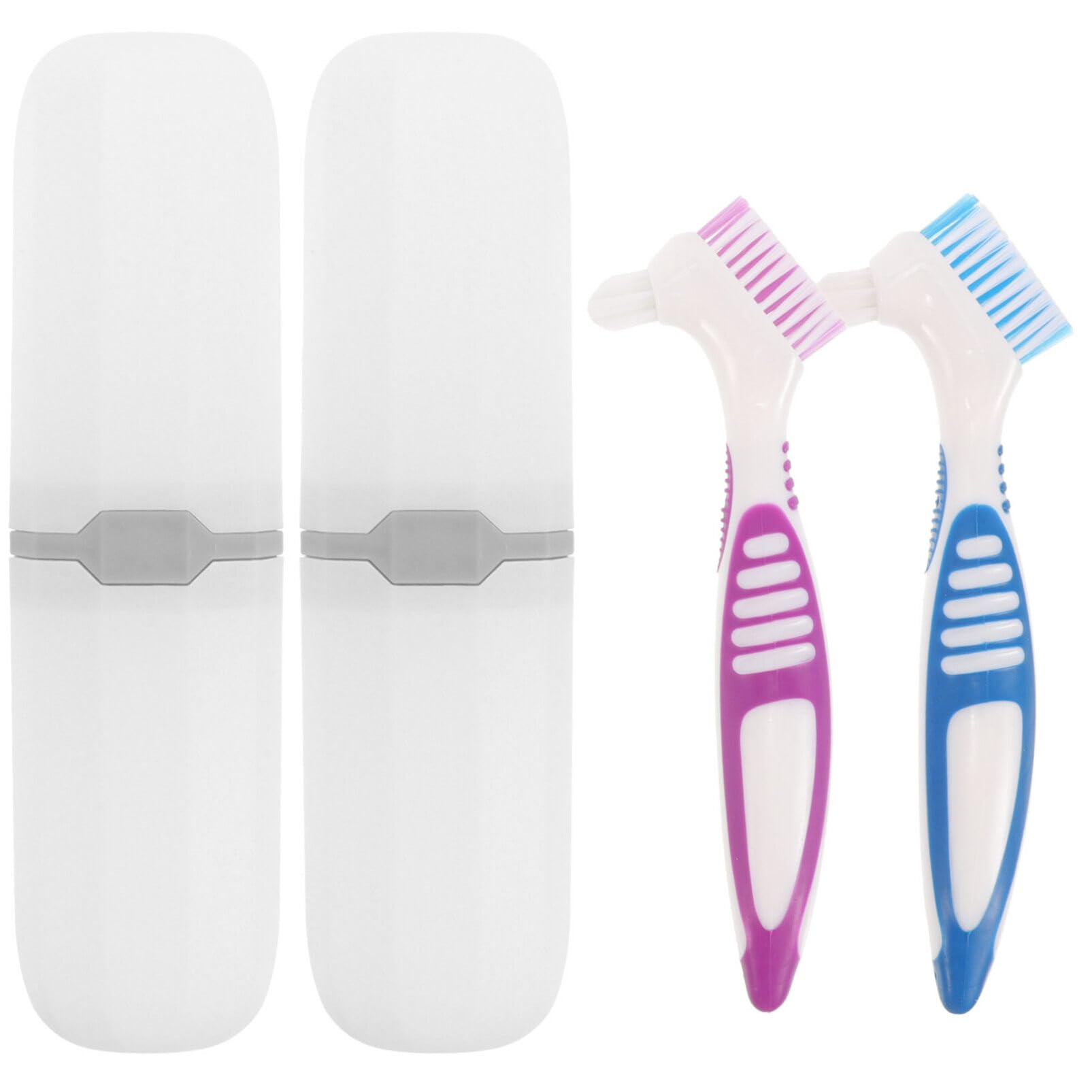 Premium Denture Toothbrush Set - 2 Pack with Dual Bristle Heads & Protective Case | Ergonomic Handle for Deep Denture Cleaning | Perfect for Denture Care, Travel, and Daily Oral Hygiene Maintenance