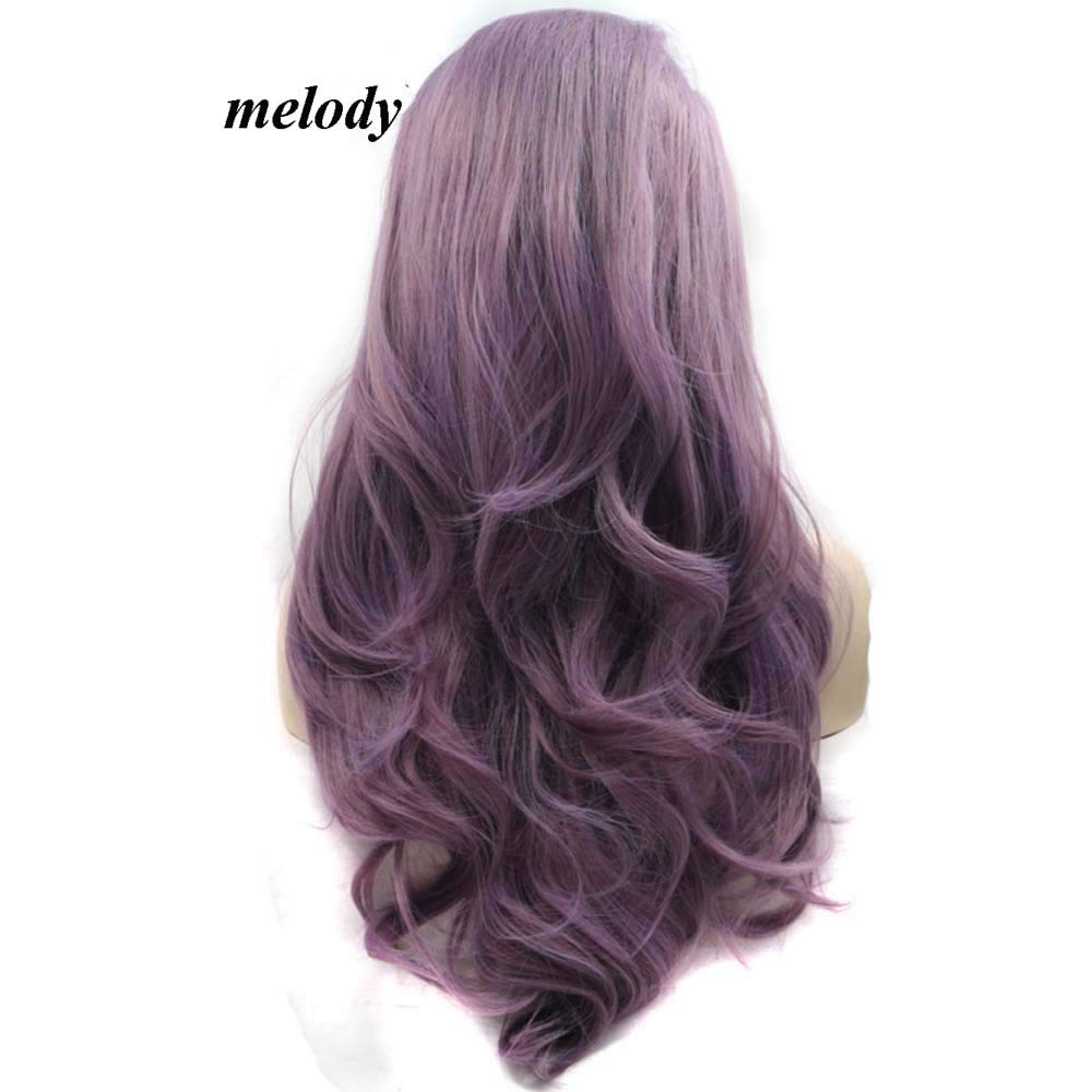 Melody Purple Mixed Color Long Wavy Synthetic Lace Front Wig for Women - Heat Resistant 24