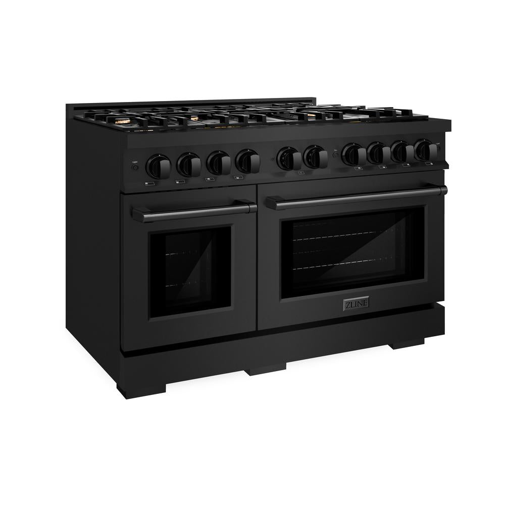 ZLINE 48-Inch 6.7 cu. ft. Black Stainless Steel Dual Fuel Range with 8 Brass Burners - Professional Double Oven Gas Stove for Home Kitchen Cooking, Baking & Entertaining (HDRB BR 48)
