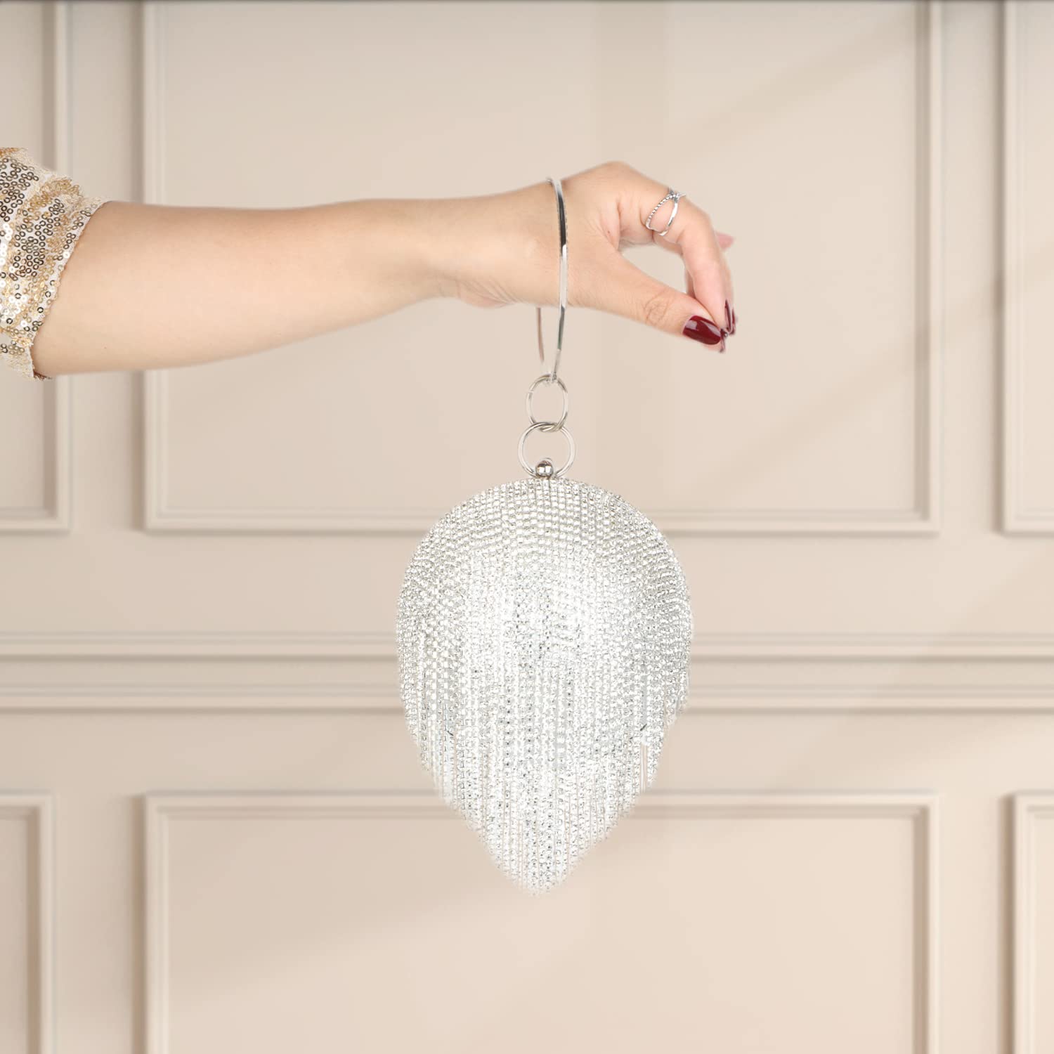 Lanpet Women's Crystal Evening Clutch Purse - Round Ball Tassel Wedding Party Handbag for Prom, Gala & Special Occasions