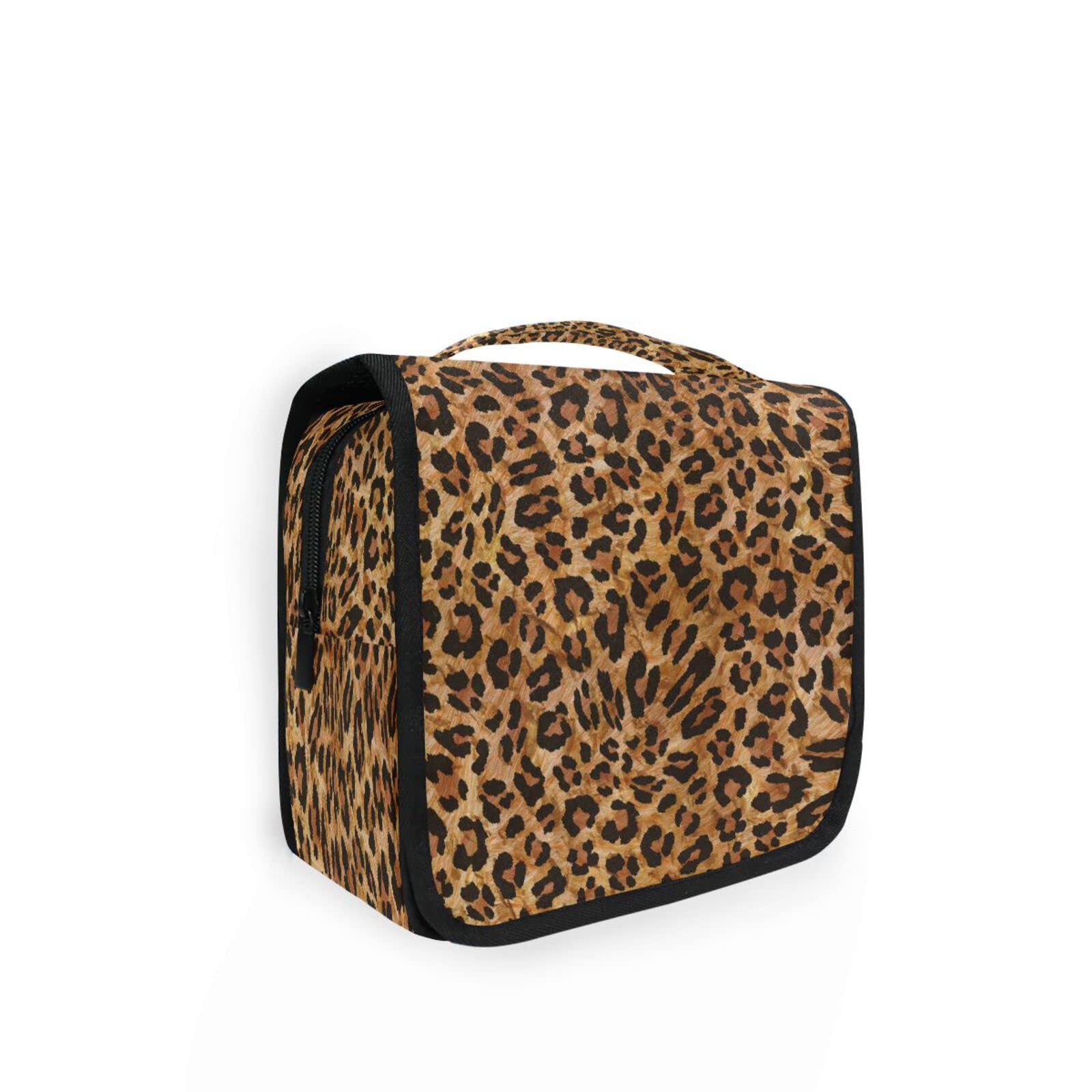 Leopard Print Hanging Toiletry Bag - Travel Cosmetic Organizer with Hook for Women & Men | Waterproof Makeup Pouch for Bathroom, Gym, Camping & Vacation Essentials
