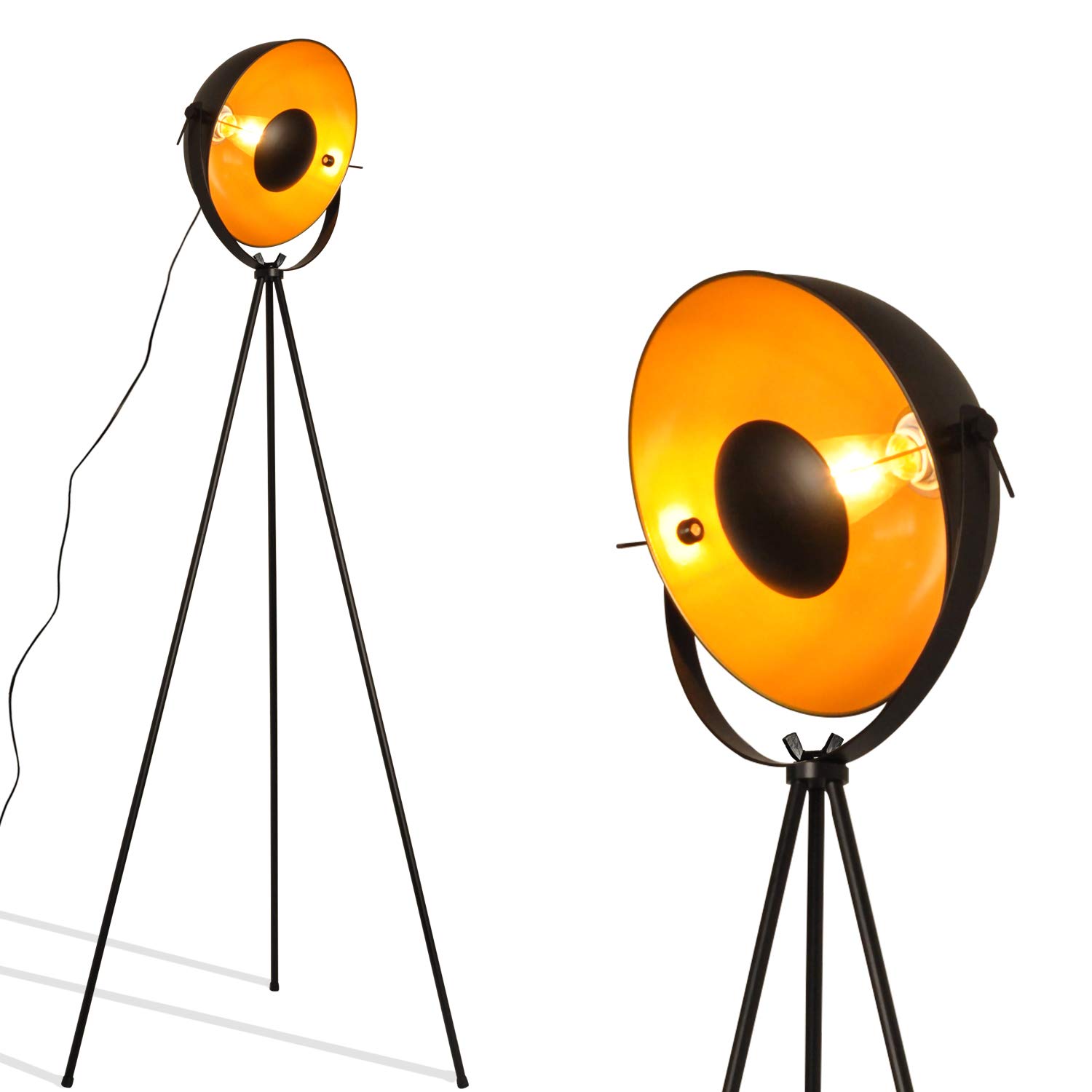 COSYLUX Industrial Tripod Floor Lamp - Modern Black & Gold Standing Light for Living Room, Bedroom, Office - Adjustable Height Tall Lamp for Reading, Relaxing, Decor (Bulbs Not Included)