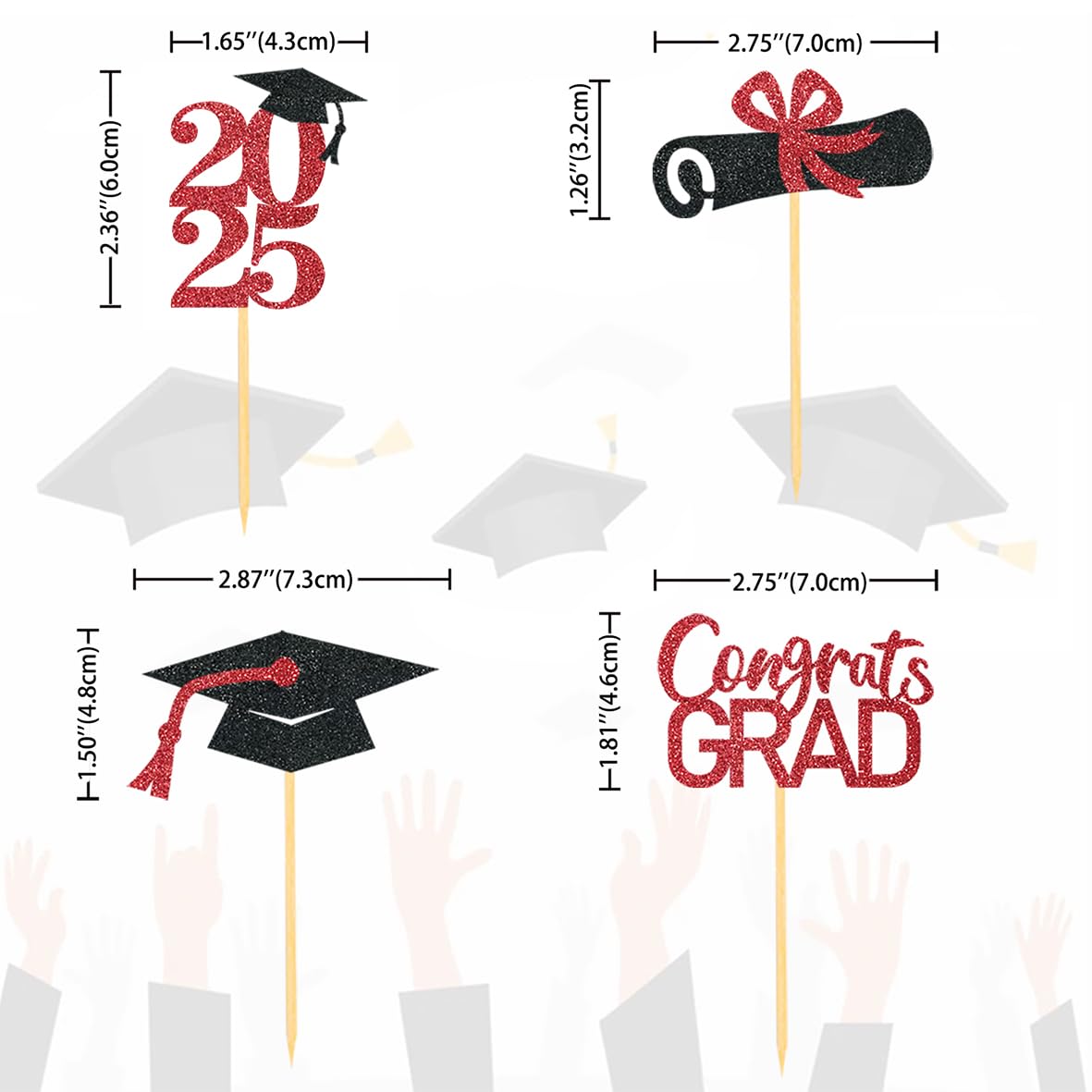 24Pcs Graduation Cupcake Toppers - Class of 2025 Decorations, Red Food-Grade Cupcake Picks for Graduation Party, Birthday, School Celebration - Perfect for Cake Decorating and Dessert Presentation