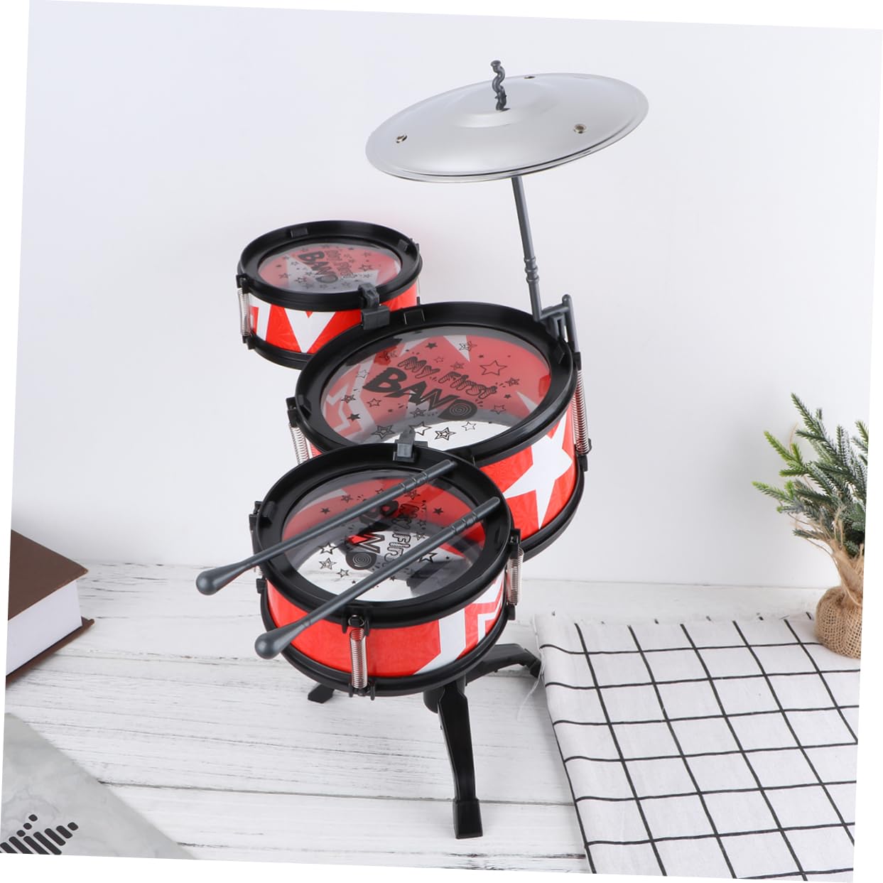 HONMEET Kids Drum Set - 5-Piece Musical Instrument Toy for Toddlers & Children, Red - Perfect for Early Learning, Birthday Gifts & Pretend Play