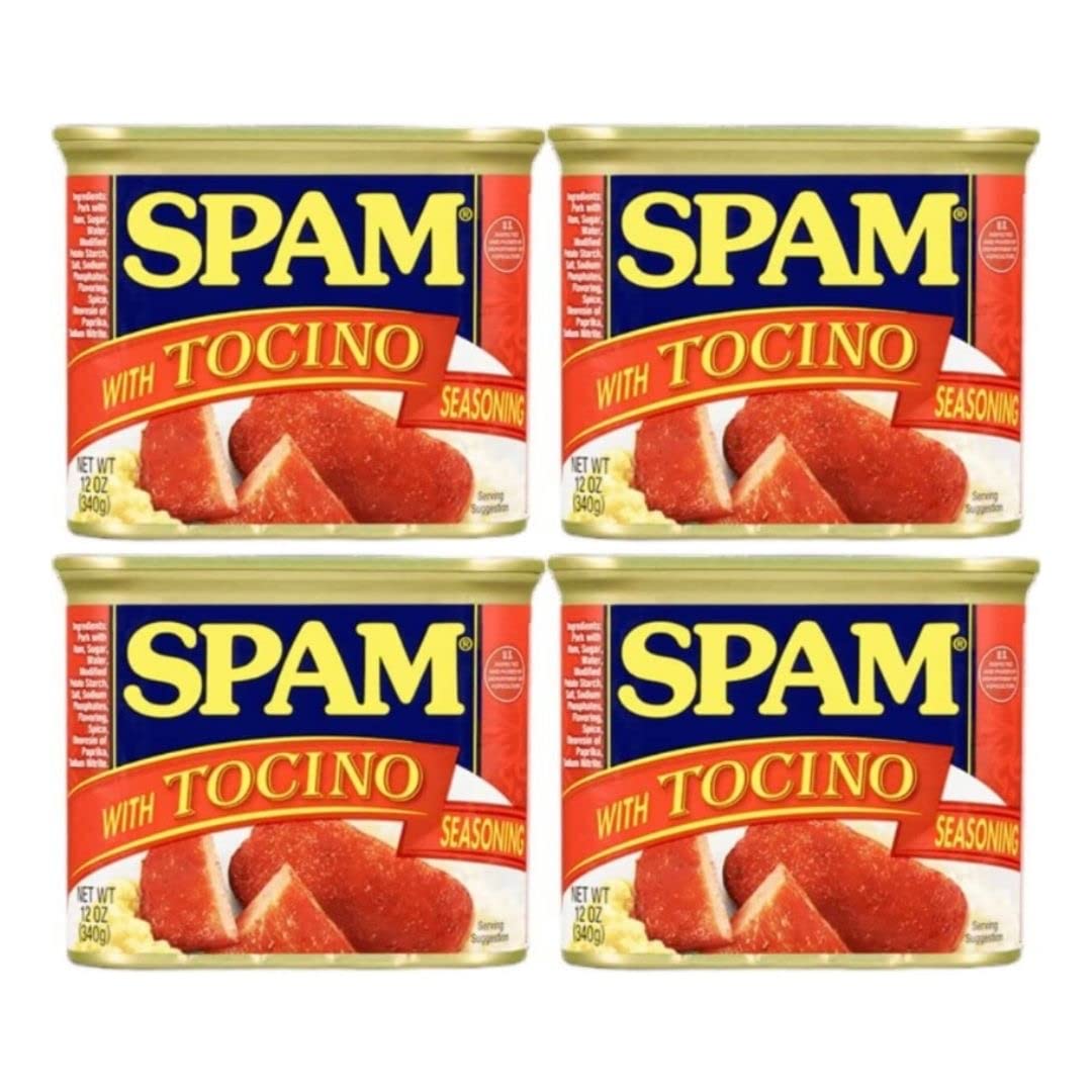 Spam Tocino Seasoning Variety Pack (4 Cans, 12 oz Each) | Hormel Foods Fully Cooked Pork & Ham Canned Meat | Perfect for Spam Musubi, Luncheon Meals & Pantry Stocking | Convenient Ready-to-Eat Protein for Camping, Emergency Food & Quick Recipes