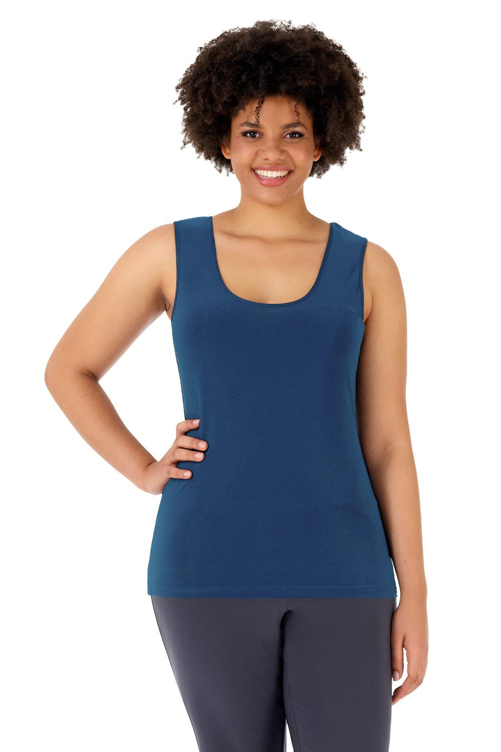 Rekucci Plus Size Scoop Neck Knit Tank Top for Curvy Women - Comfortable & Stylish Travel Outfit for Vacation, Beach & Casual Wear