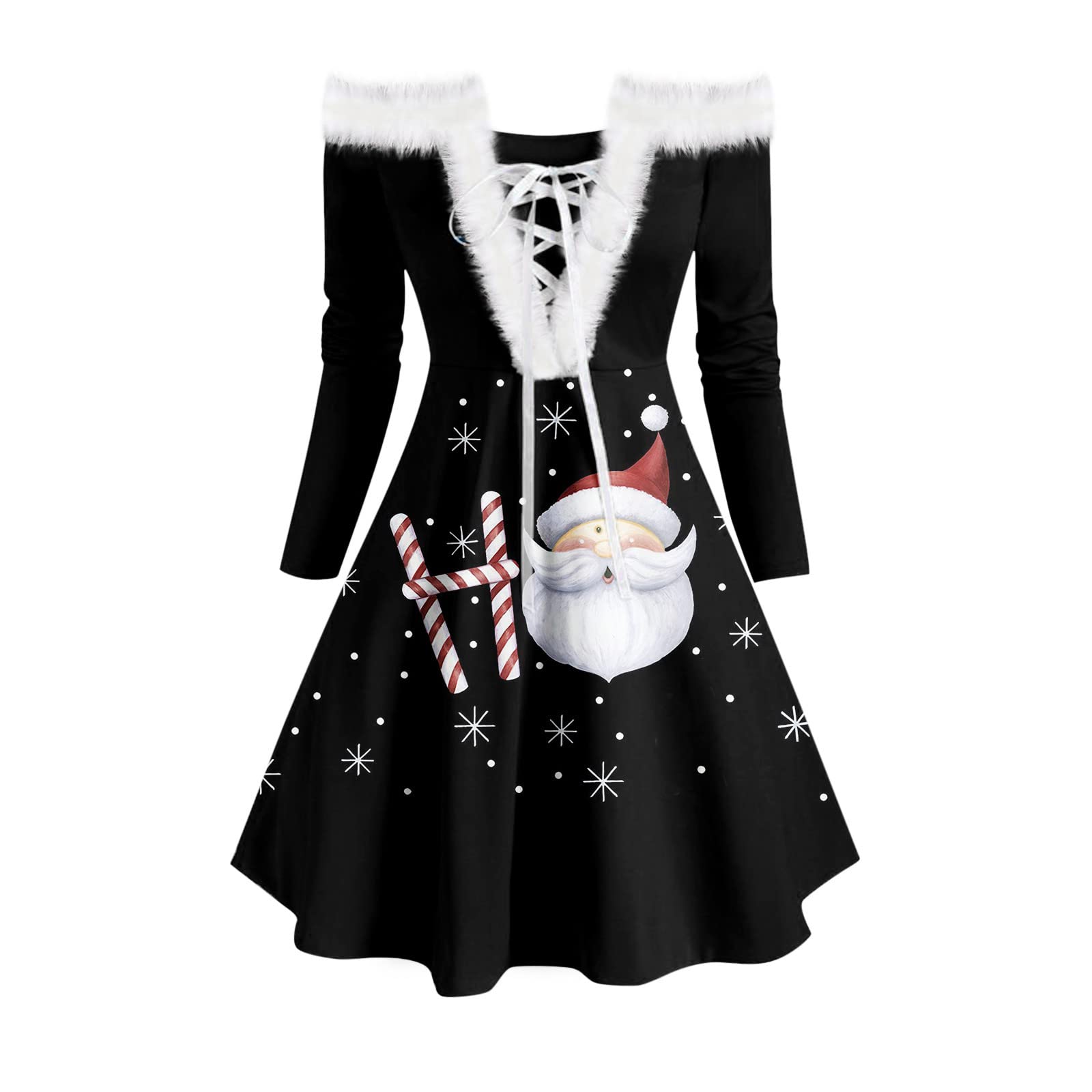 Elegant Retro Print Midi Dress for Women - Long Sleeve Plush Christmas Party Guest Dress with Collar - Perfect for Holiday Parties, Weddings and Special Occasions