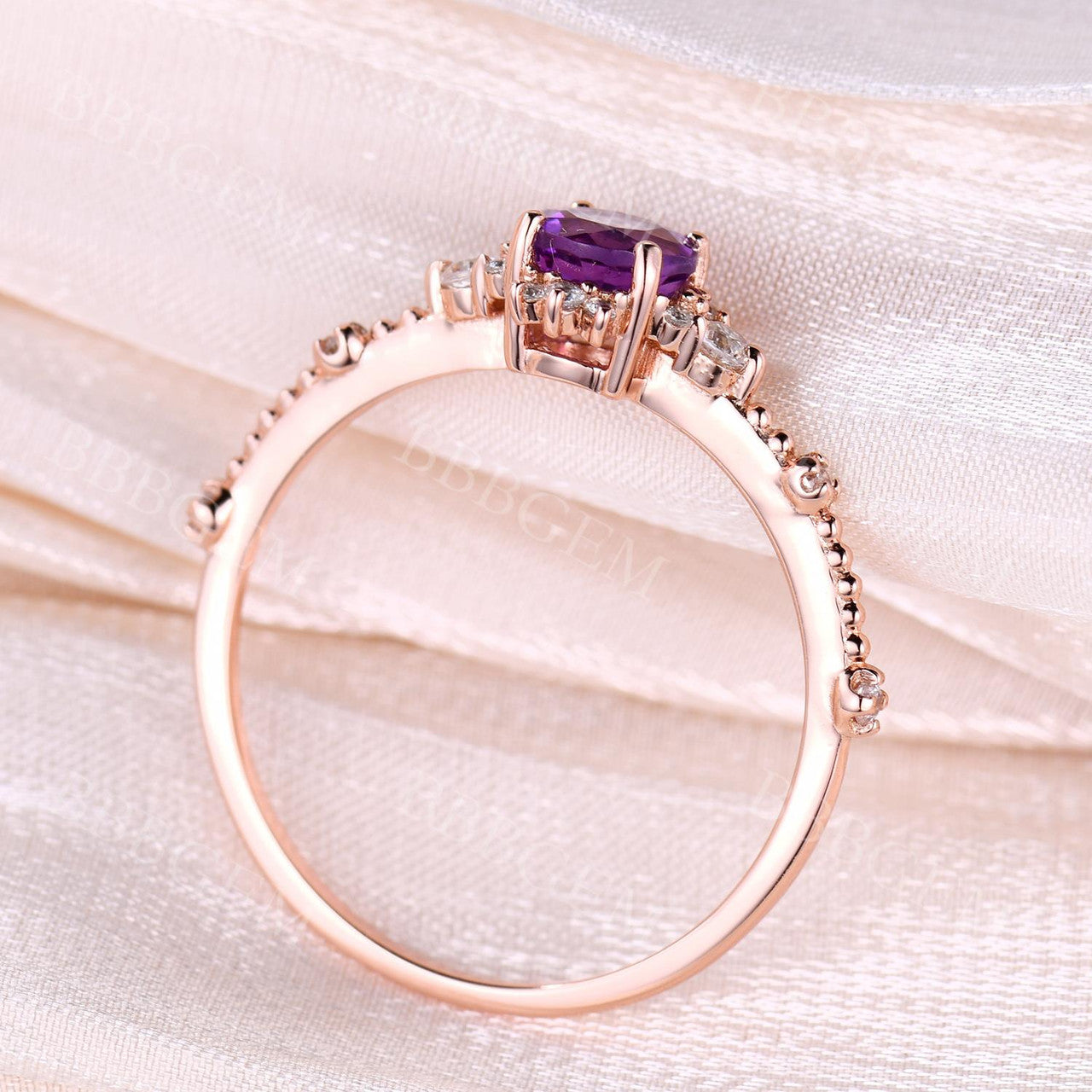5mm Round Cut Amethyst Engagement Ring - Dainty Purple Gemstone & Diamond Wedding Band for Women | Perfect for Proposals, Anniversaries & Romantic Occasions