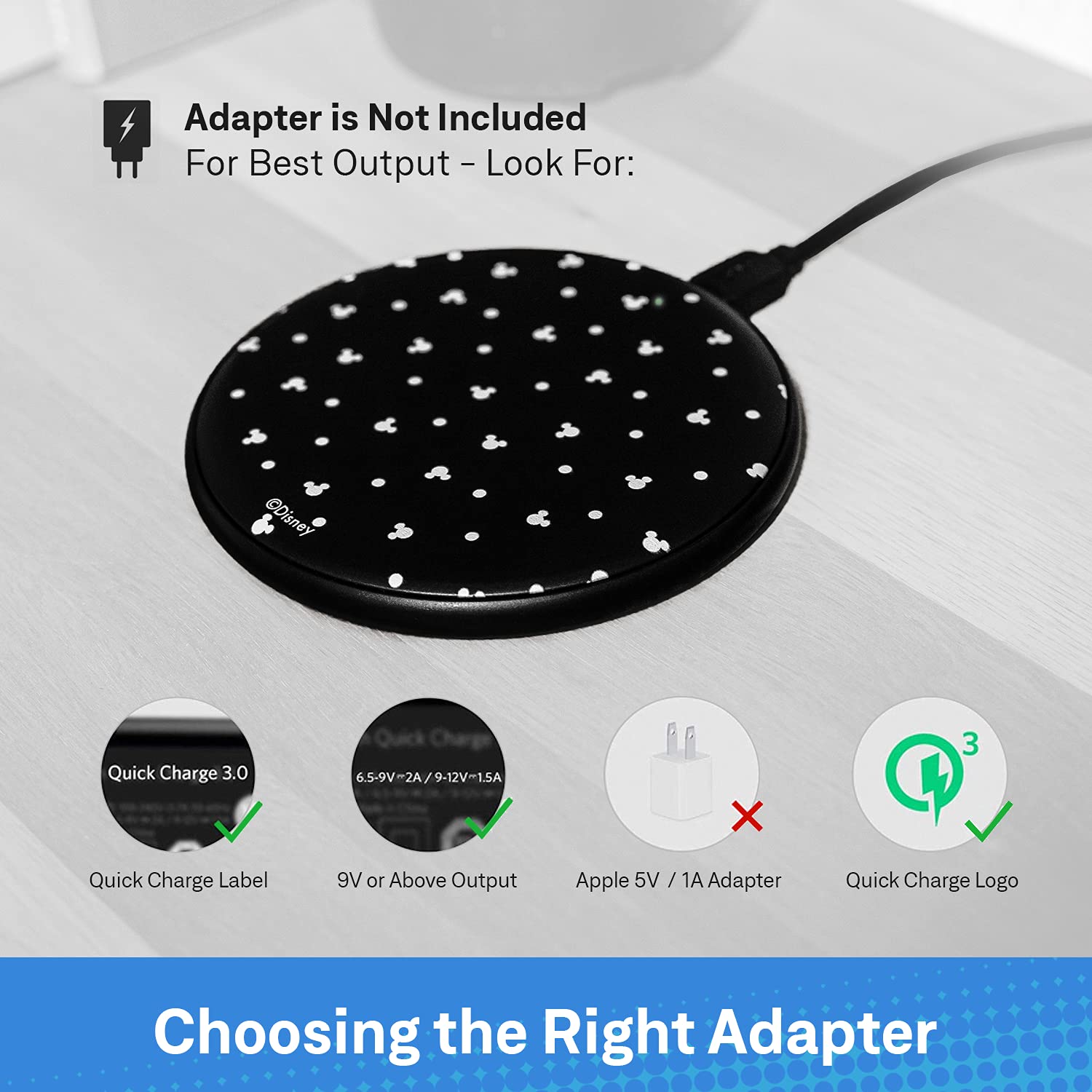Disney Mickey Mouse Wireless Charging Pad - Qi-Certified Fast Charging Station for iPhone, Samsung, AirPods - Perfect Gift for Disney Fans & Tech Lovers (Home, Office, Travel Use)