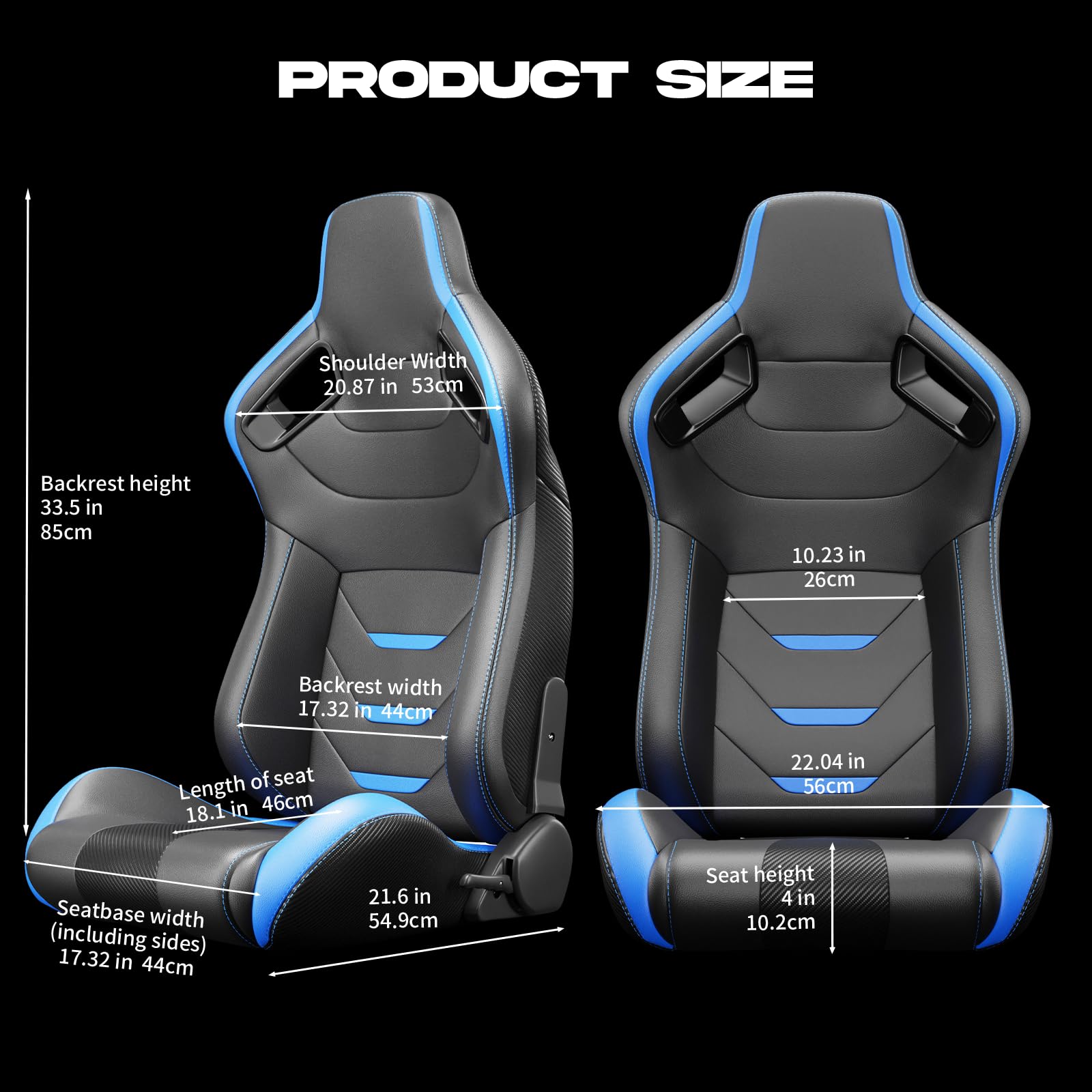 Universal Racing Seats Pair - PVC Leather Bucket Seats with Dual Sliders & Reclinable Design for Driver/Passenger (VR003) - Perfect for Sports Cars, Drifting, Gaming Simulators & Racing Enthusiasts