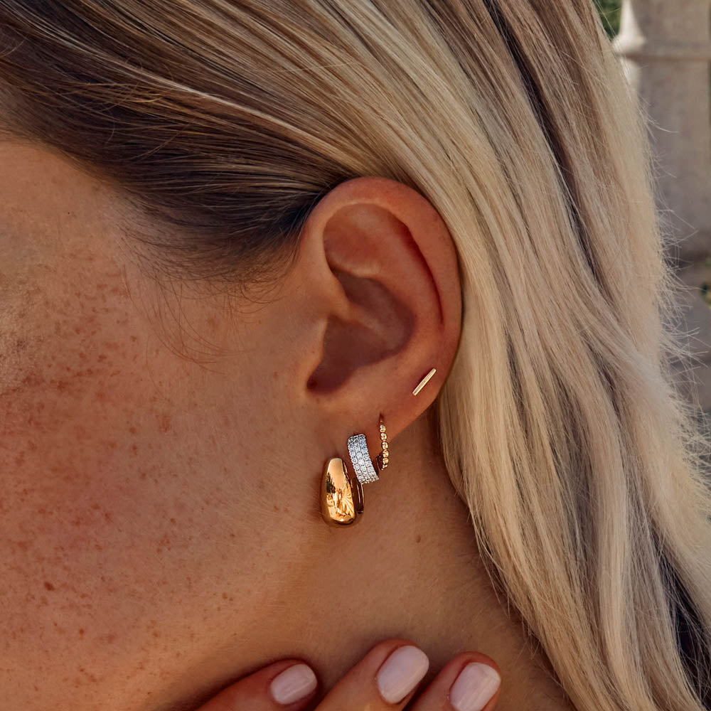 10k Gold Beaded Huggie Earrings - Elegant & Dainty Hoop Earrings for Women, Perfect for Everyday Wear, Parties & Special Occasions
