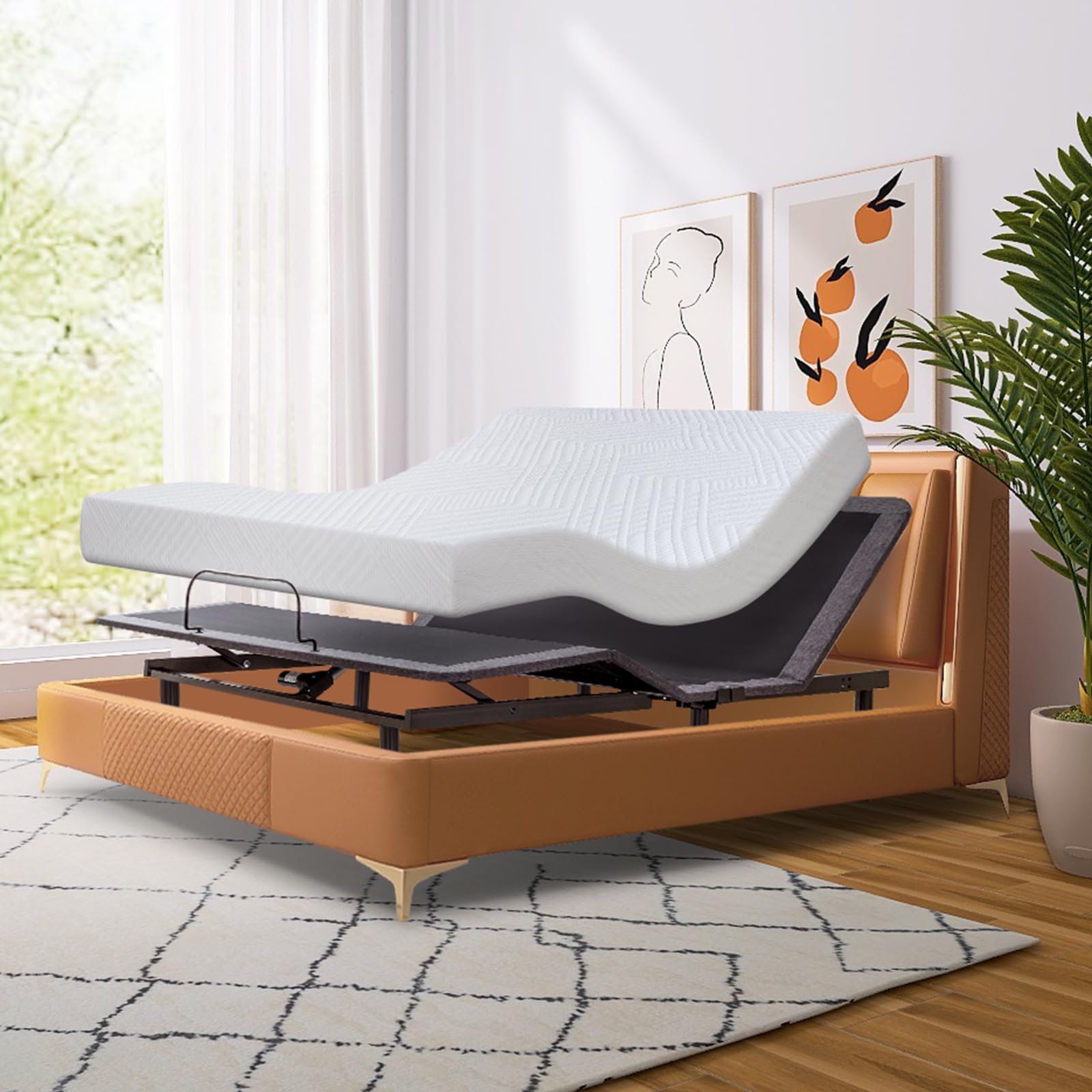 Opoiar Queen Size Electric Adjustable Bed Frame with Independent Head/Foot Incline - Ergonomic Adjustable Base with USB Ports, Wireless Remote & Under-Bed Nightlight | Zero Gravity Position for Ultimate Comfort | Perfect for Back Pain Relief, Reading, Watching TV & Relaxing at Home