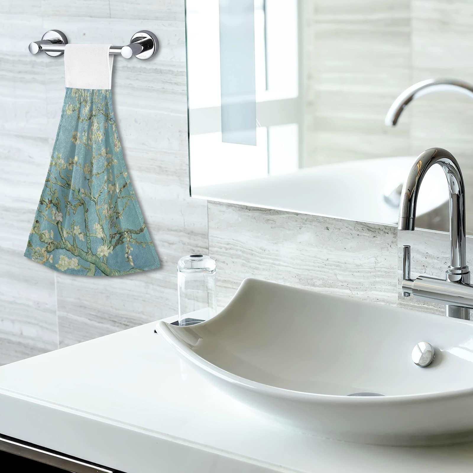 Premium 2-Pack Absorbent Kitchen Hand Towels Set - Soft Hanging Tea & Dish Cloths for Bathroom, Laundry Room (Blossoms Van Gogh Design) - Perfect for Drying Dishes, Cleaning Countertops & Home Decor