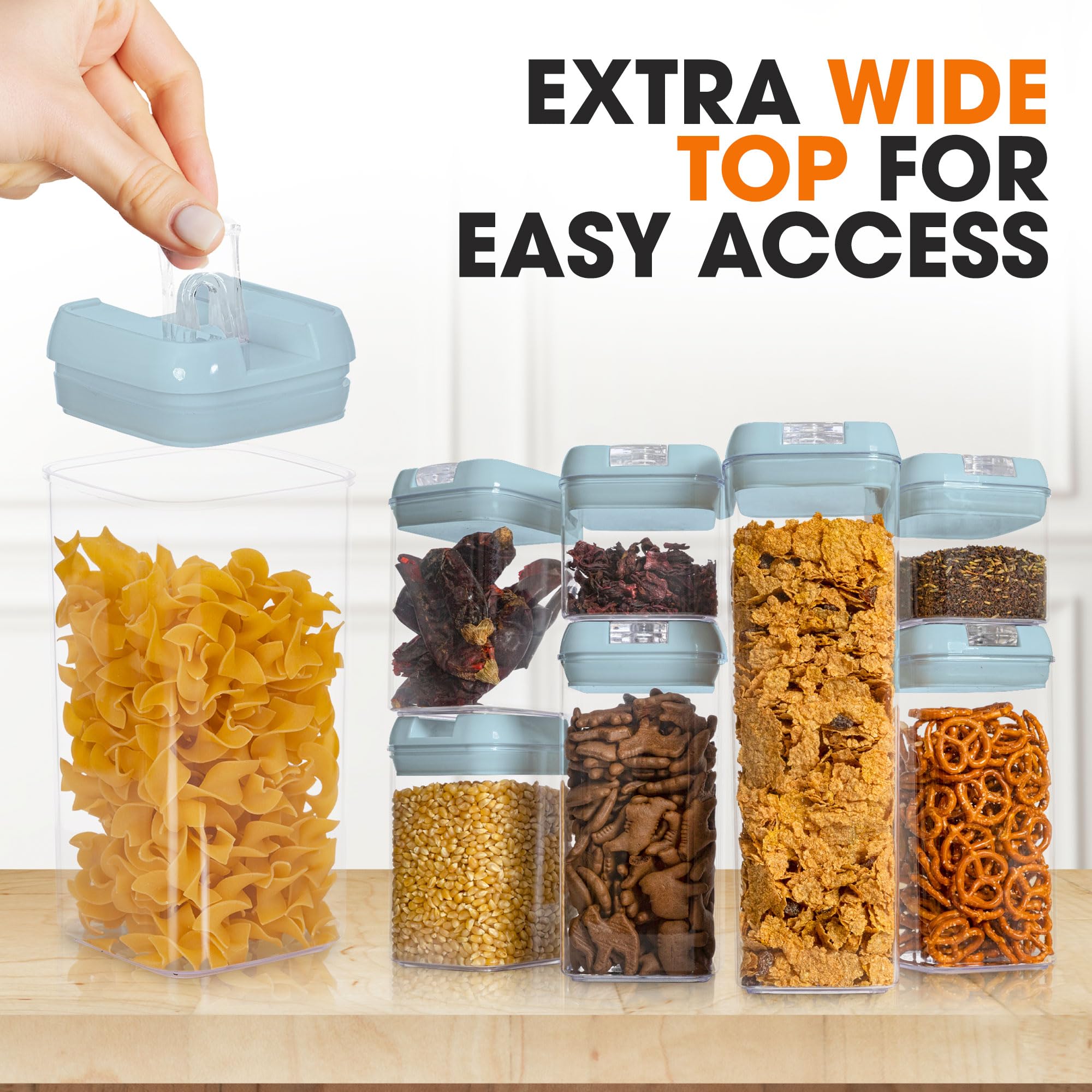 Airtight Food Storage Containers Set of 7 with Lids - Cheer Collection Kitchen Pantry Organizers for Flour, Sugar, Cereal & Dry Goods - Perfect for Meal Prep, Baking & Home Organization (Blue)