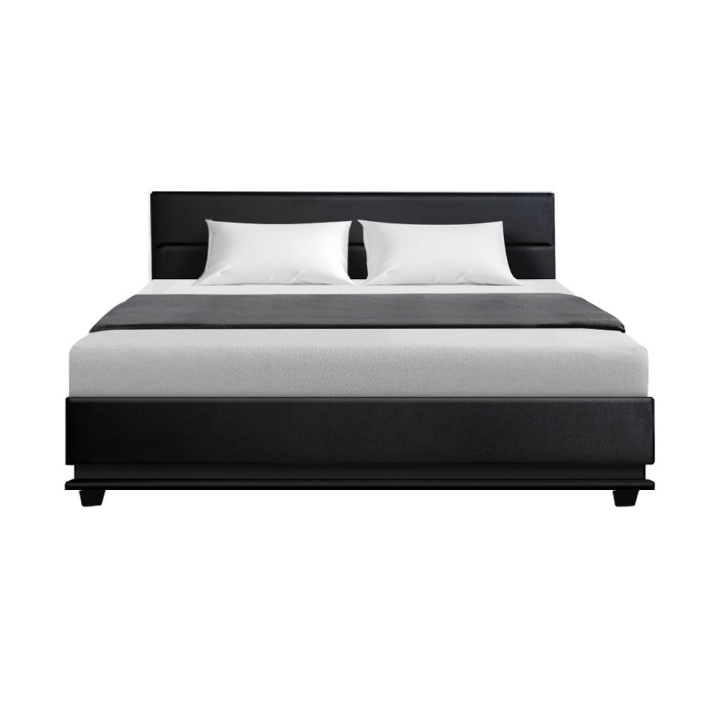 Henley King Gas Lift Storage Bed Frame with LED Lights - Queen Size, Black, Modern Platform Bed with Underbed Storage for Small Spaces, Perfect for Apartments & Bedrooms