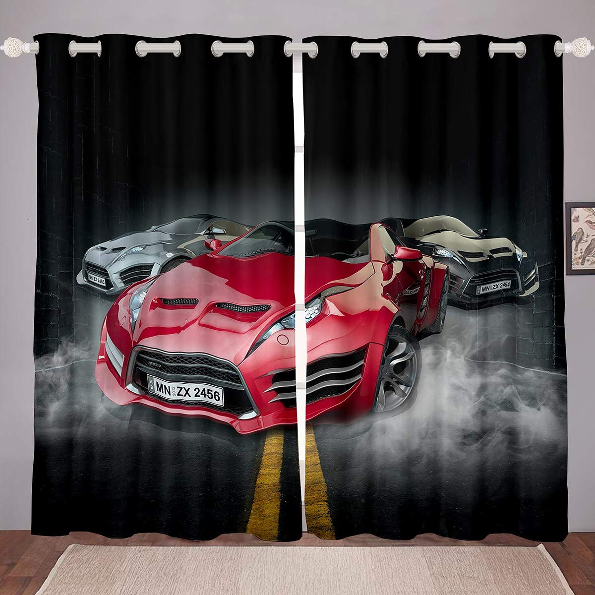Race Car Window Curtains for Kids - Sports Theme Room Decor (2 Panels) - Perfect for Boys' & Girls' Bedrooms