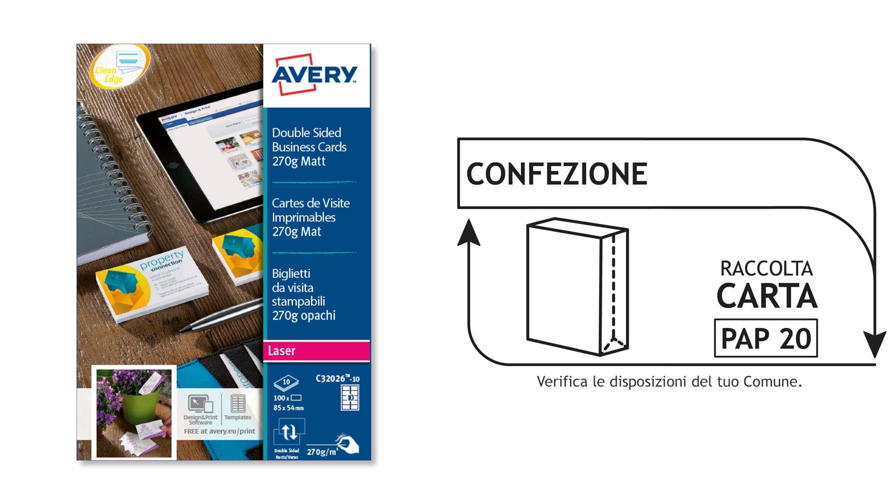 Avery C32015-10 Printable Double-Sided Business Cards - 80 Premium 260g Matte Cards (85x54mm) | Perfect for Networking, Corporate Events & Professional Branding