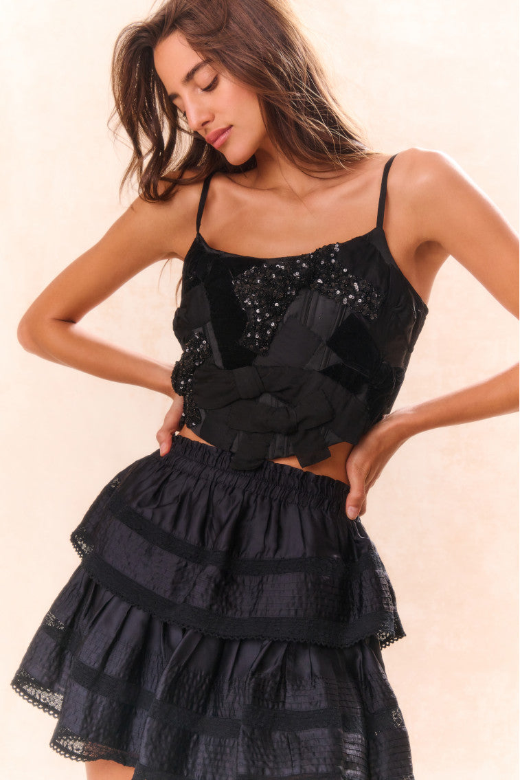 Woodley Bow Bustier Top for Women - Elegant Black Corset Top for Evening Wear, Date Night & Special Occasions