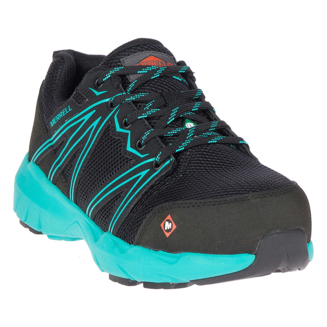 Merrell Fullbench Superlite J17548 Women's Alloy Toe CSA Certified Athletic Work Shoes - Lightweight Safety Footwear for Construction & Warehouse (Black/Teal) | Perfect for Industrial Jobs, Outdoor Work & Heavy-Duty Activities