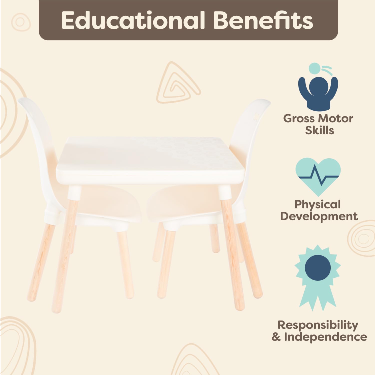 B. Toys B. Spaces Toddler Table and Chair Set - Natural Wooden Legs, Ivory Color - 1 Craft Table & 2 Chairs for Kids Ages 3+ | Perfect for Arts & Crafts, Playtime, and Learning Activities