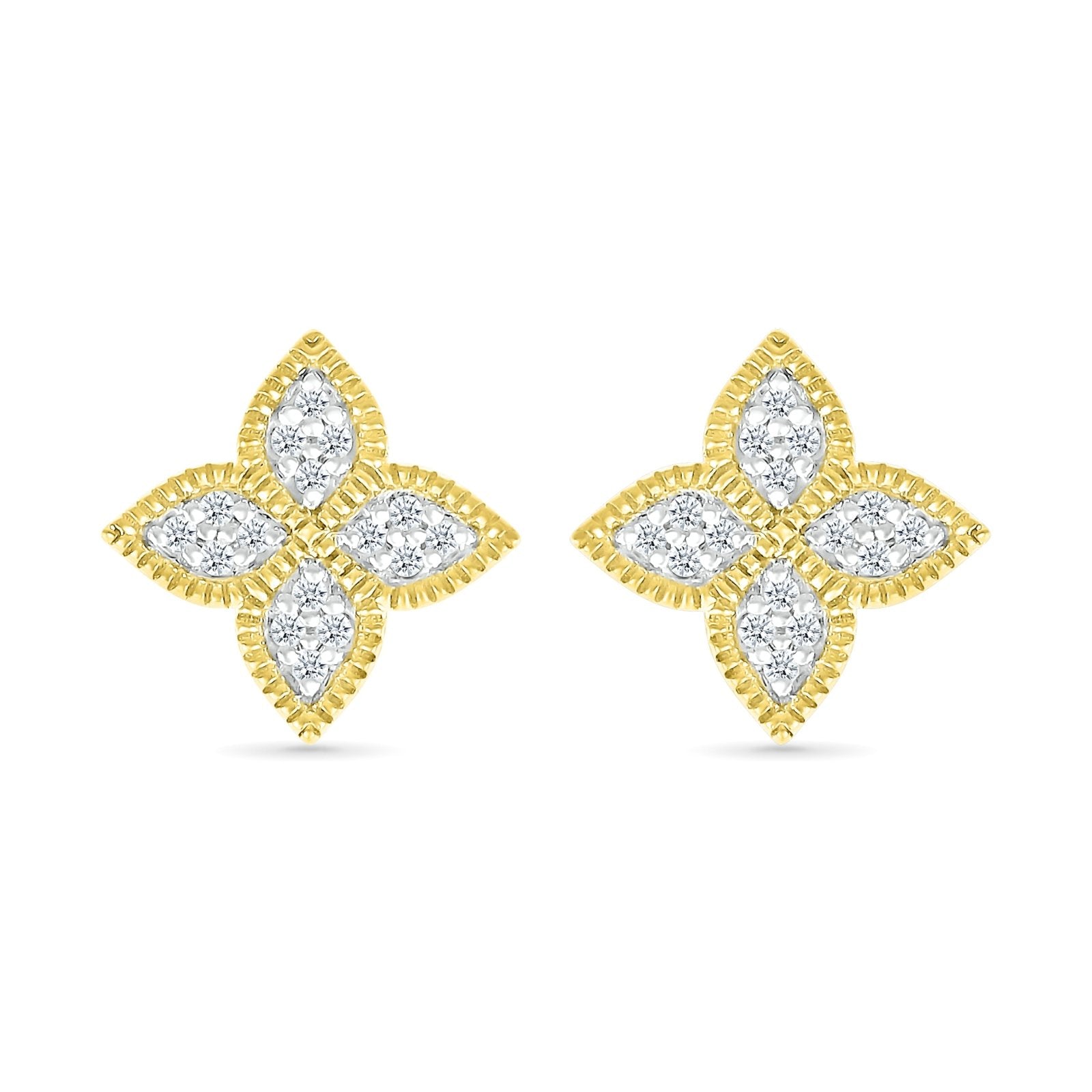 10k Solid Yellow Gold Diamond Clover Stud Earrings - Elegant Braided Design for Women, Perfect for Weddings, Parties & Everyday Wear