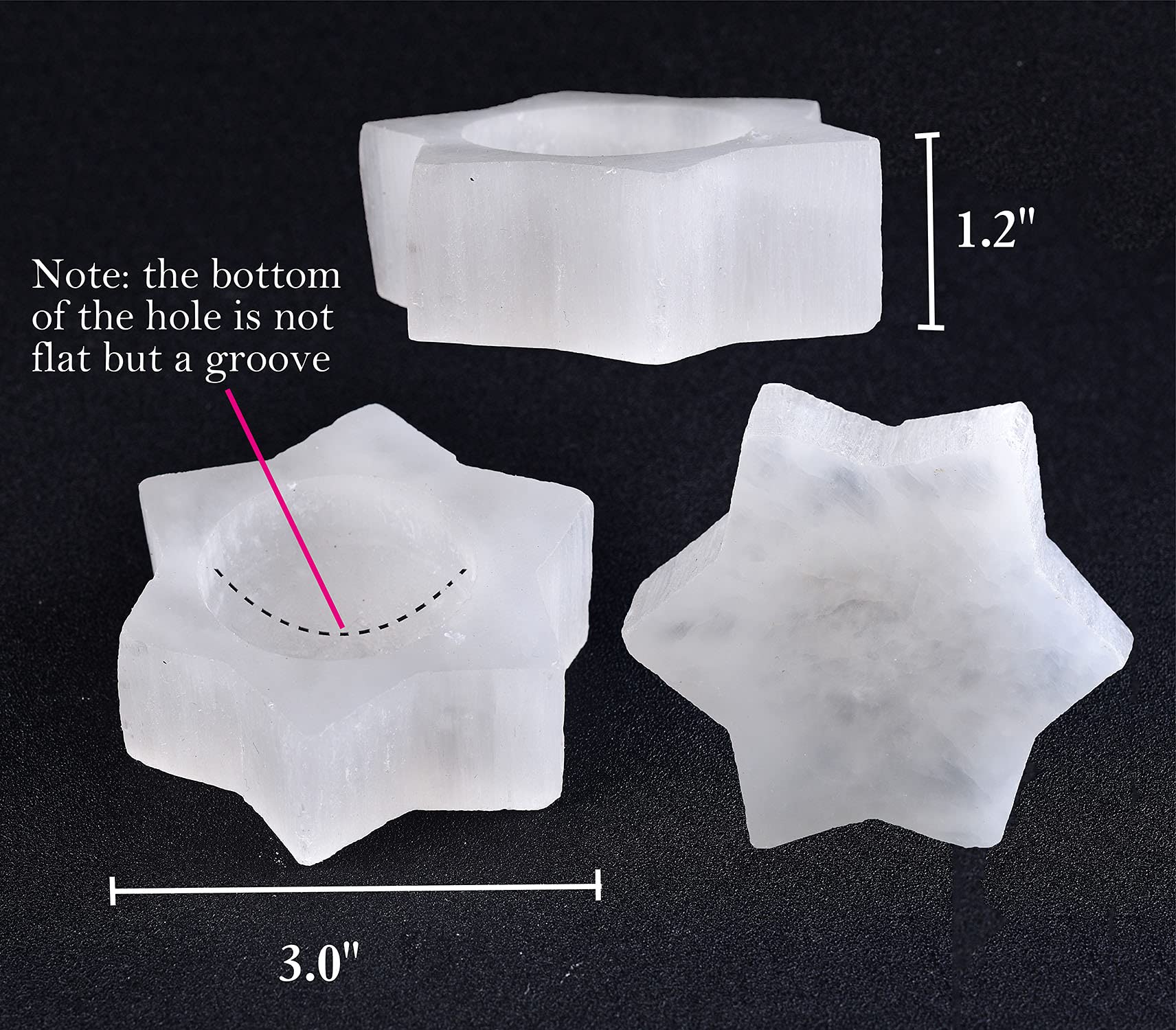 AMOYSTONE Selenite Tealight Holders - 2PC Star Shaped Crystal Candle Holders for Decorative Home & Meditation, 3