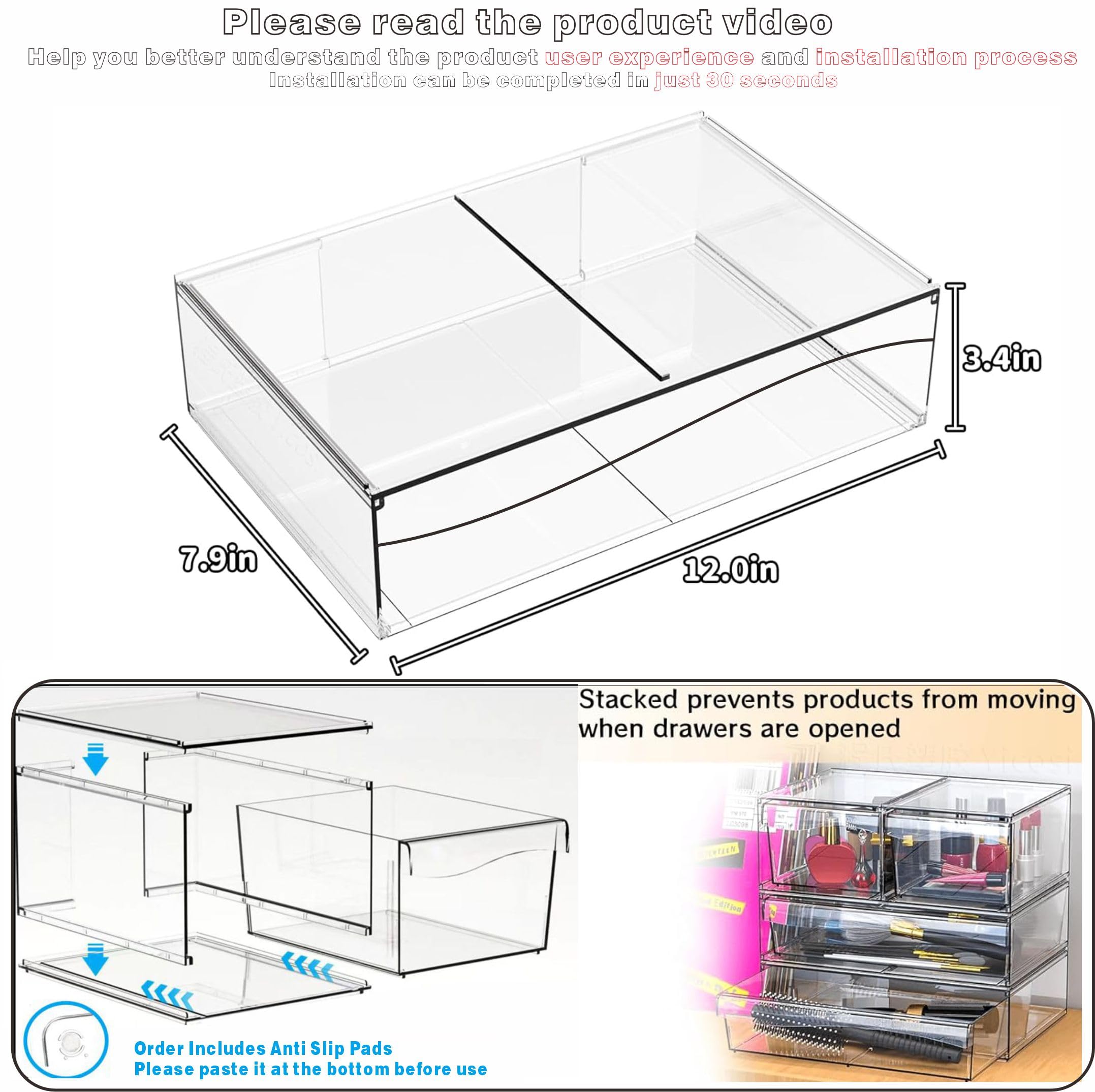 4 Pack Clear Acrylic Stackable Storage Bins - 12
