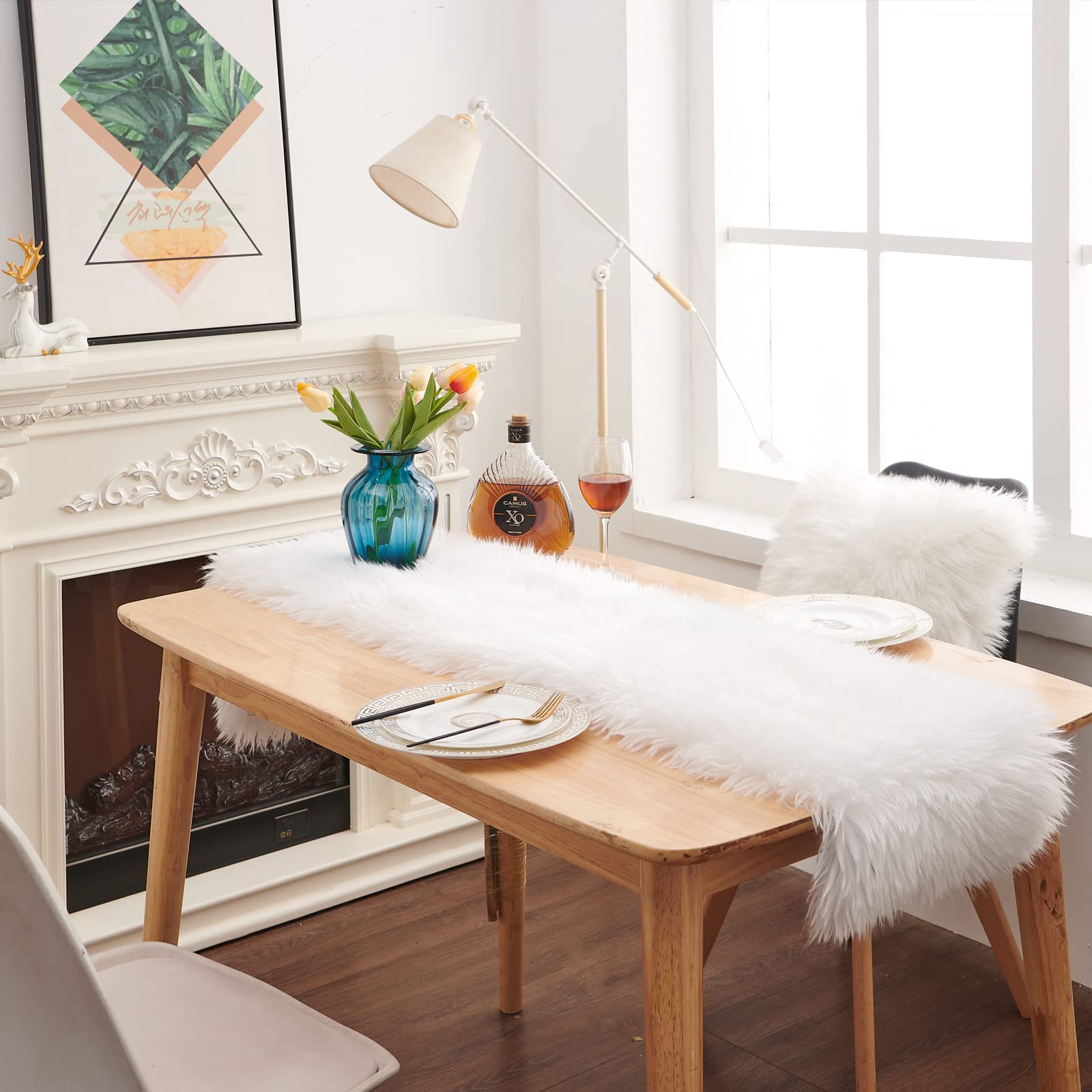Modern White Fur Table Runner 11.8x70.8 Inch - Elegant Thanksgiving Christmas Wedding Party Decor for Farmhouse Dining Coffee Table | Holiday Birthday Home Decoration & Bed Runner