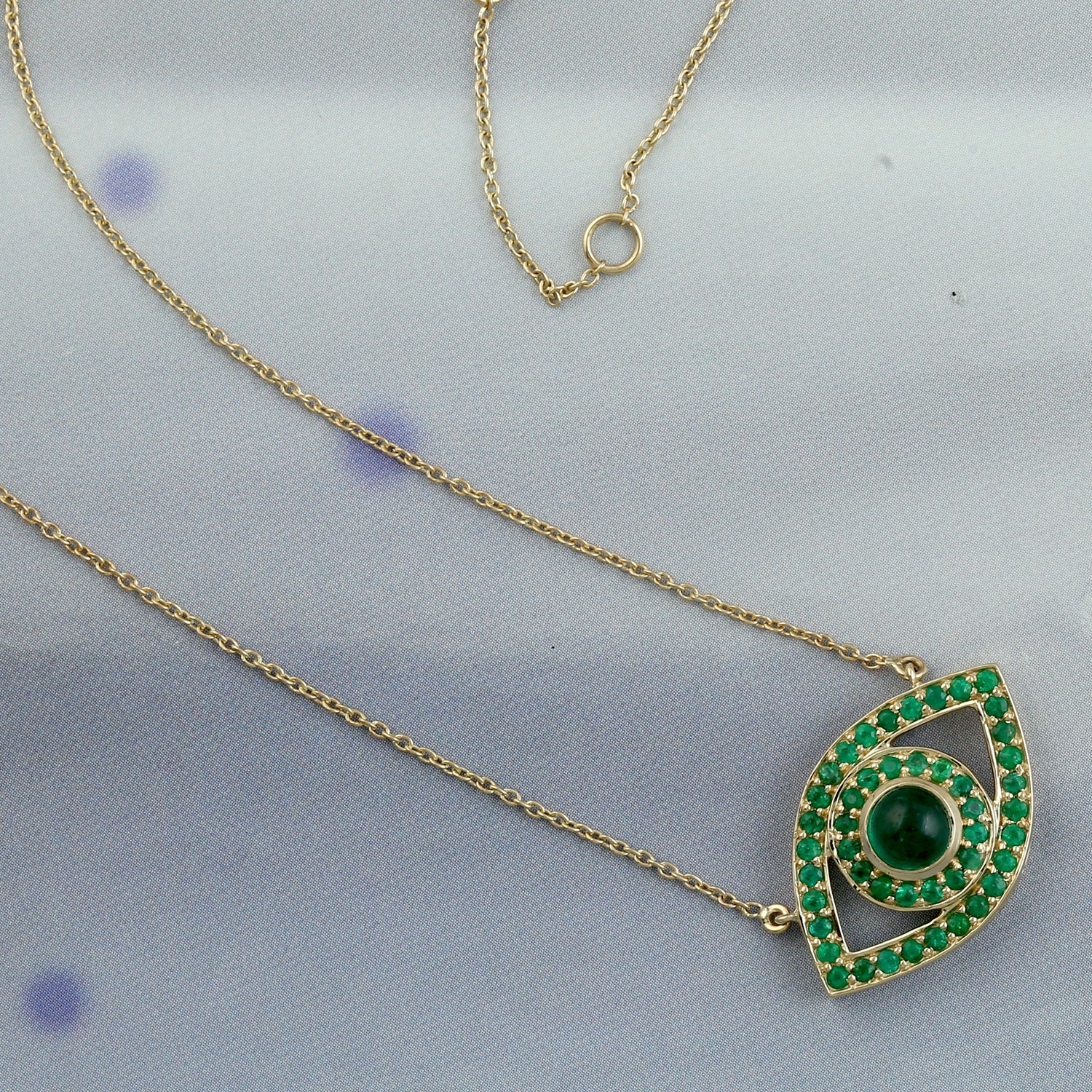 14K Yellow Gold Pave Emerald Evil Eye Choker Necklace for Women - Elegant Protection Jewelry for Everyday Wear, Gift for Her, Birthday & Anniversary