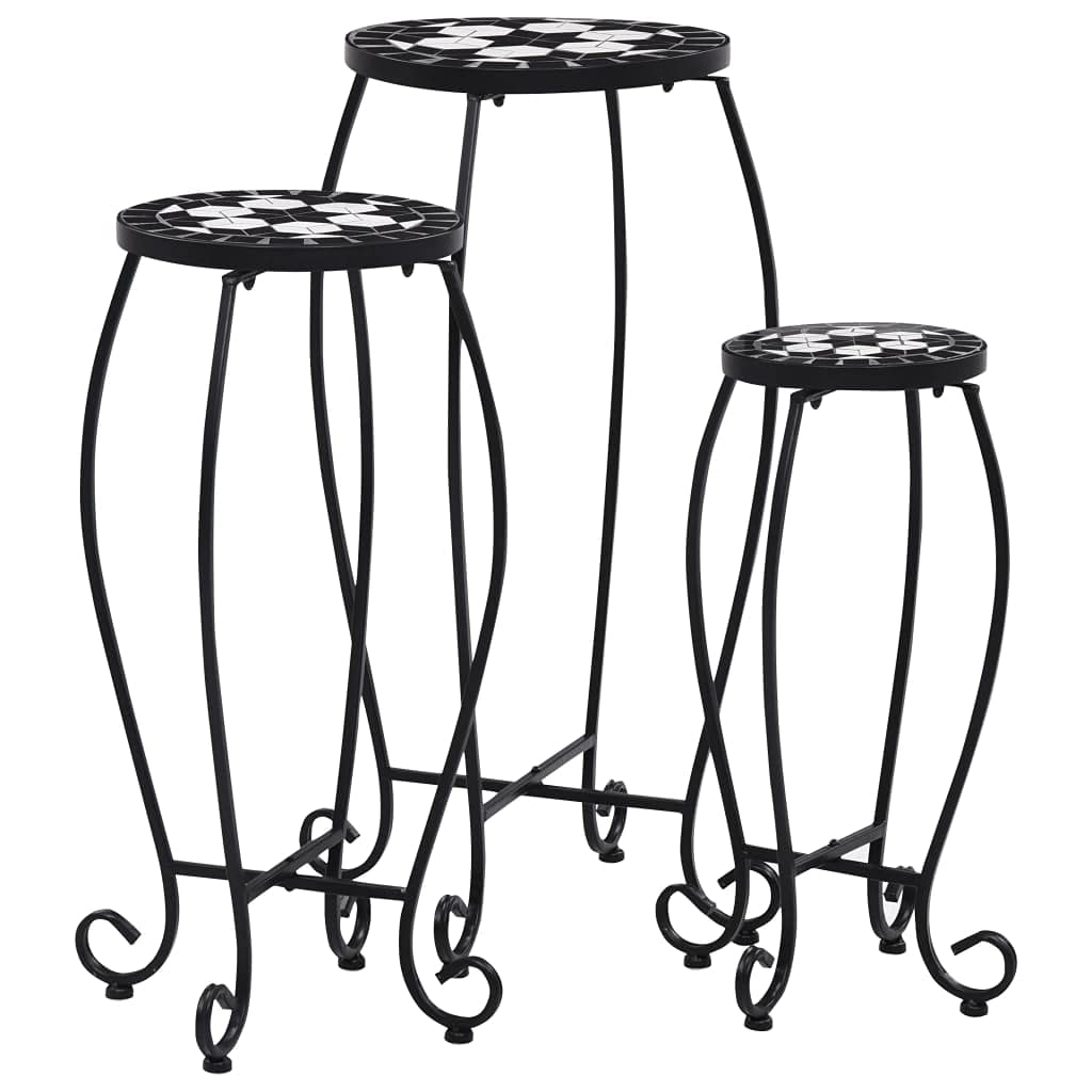 Black and White Mosaic Ceramic Side Table Set of 3 - Outdoor Patio Garden Balcony Furniture with Decorative Mosaic Tile Top - Perfect for Coffee Table, Accent Table, or Office Decor